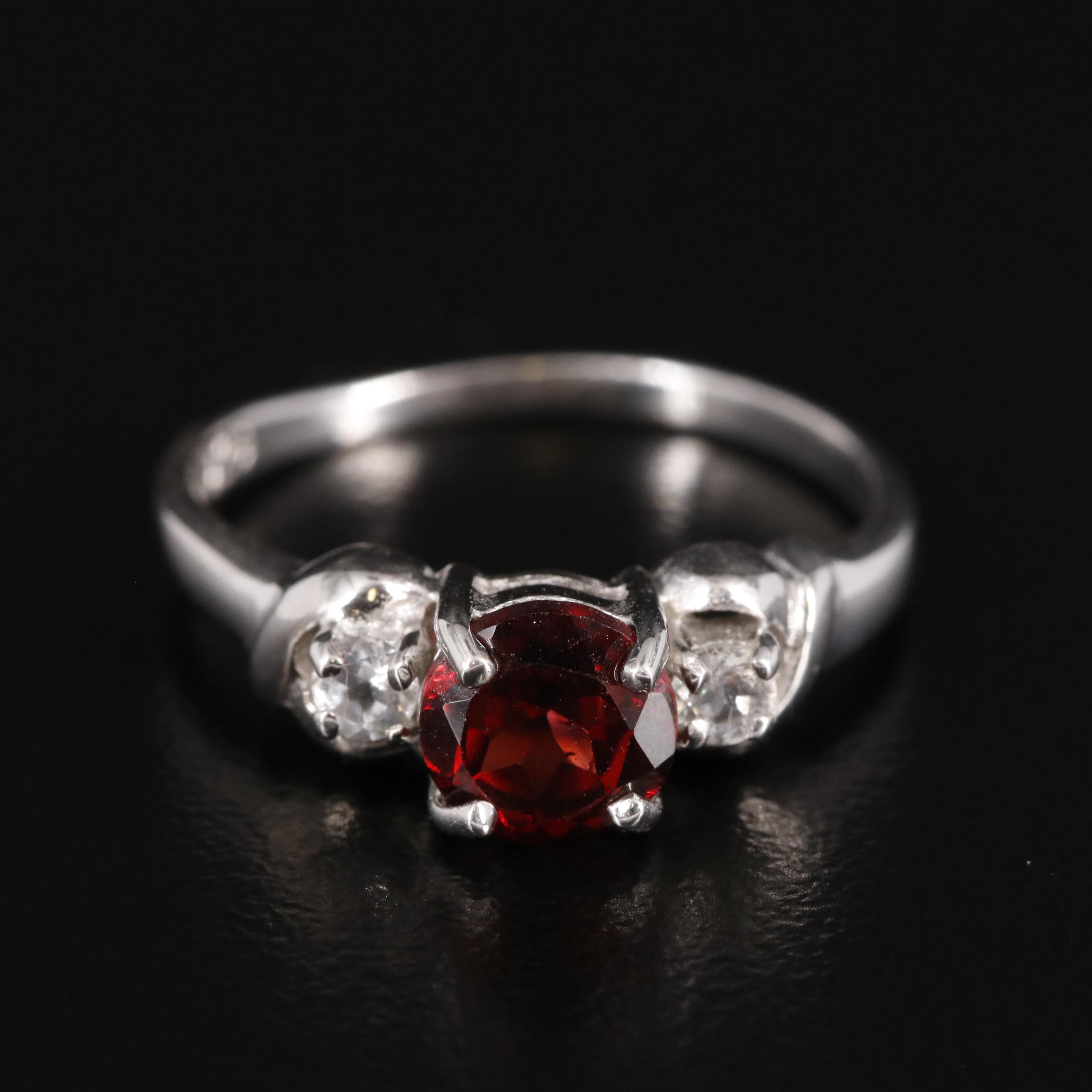 Sterling Garnet and Topaz Three Stone Ring