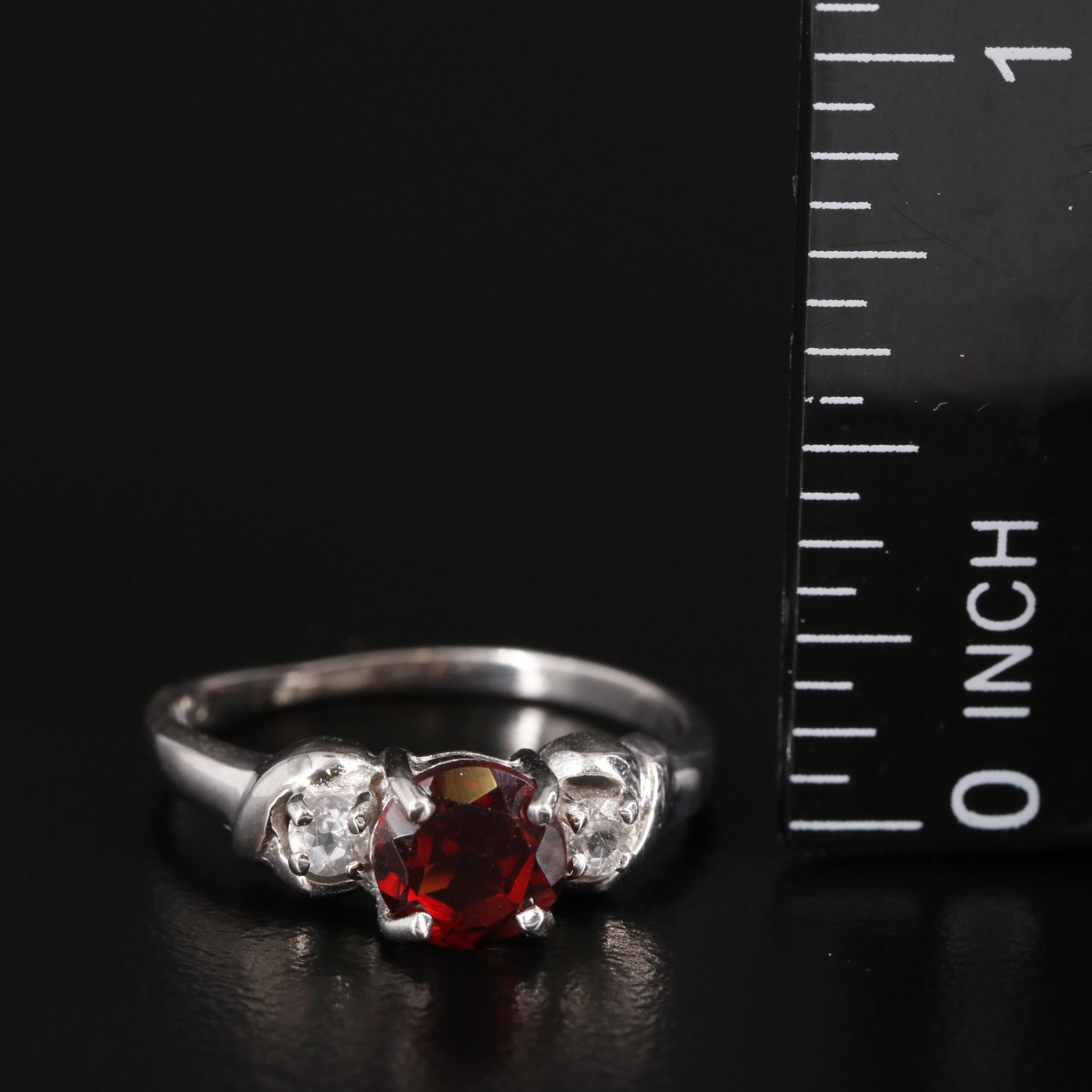 Sterling Garnet and Topaz Three Stone Ring
