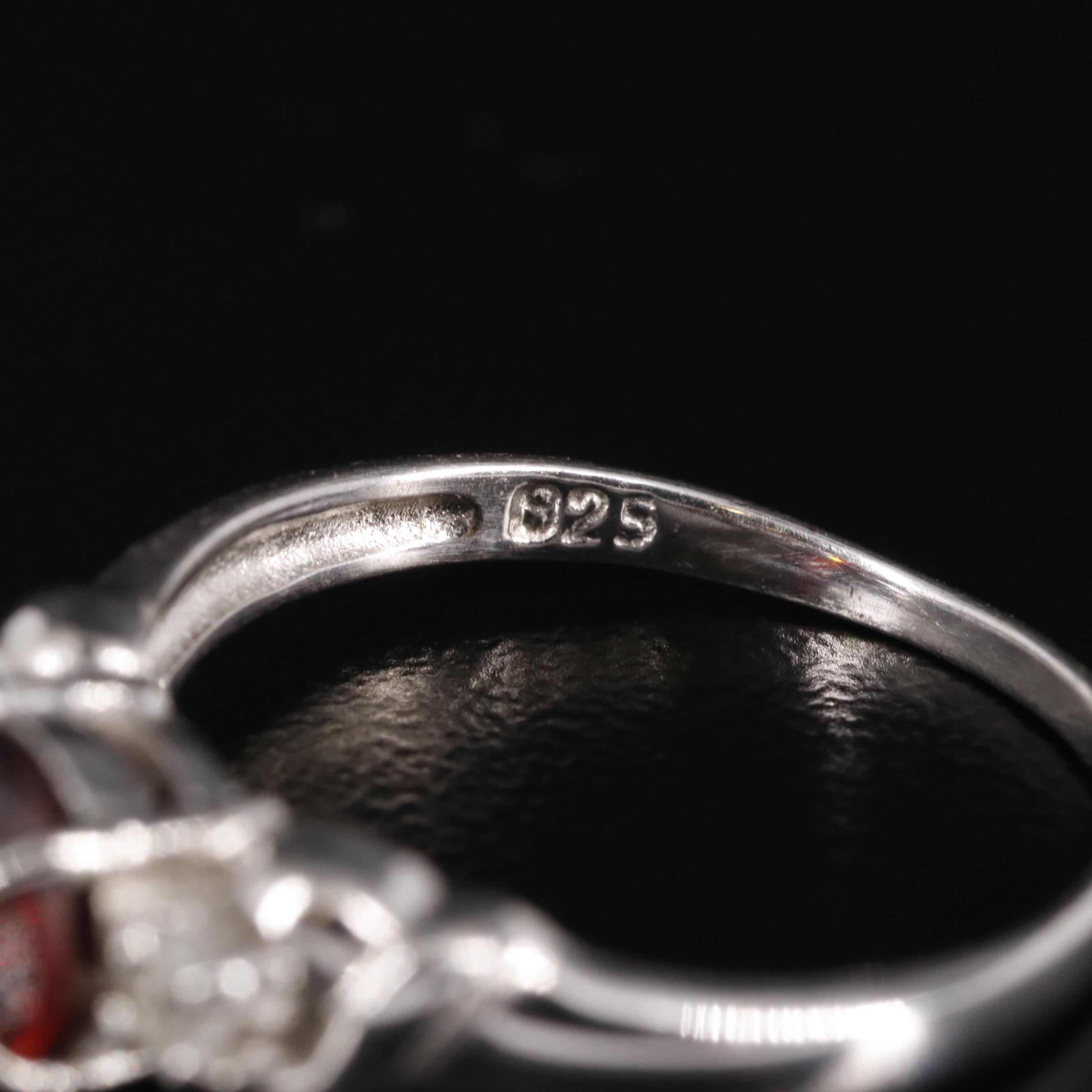 Sterling Garnet and Topaz Three Stone Ring