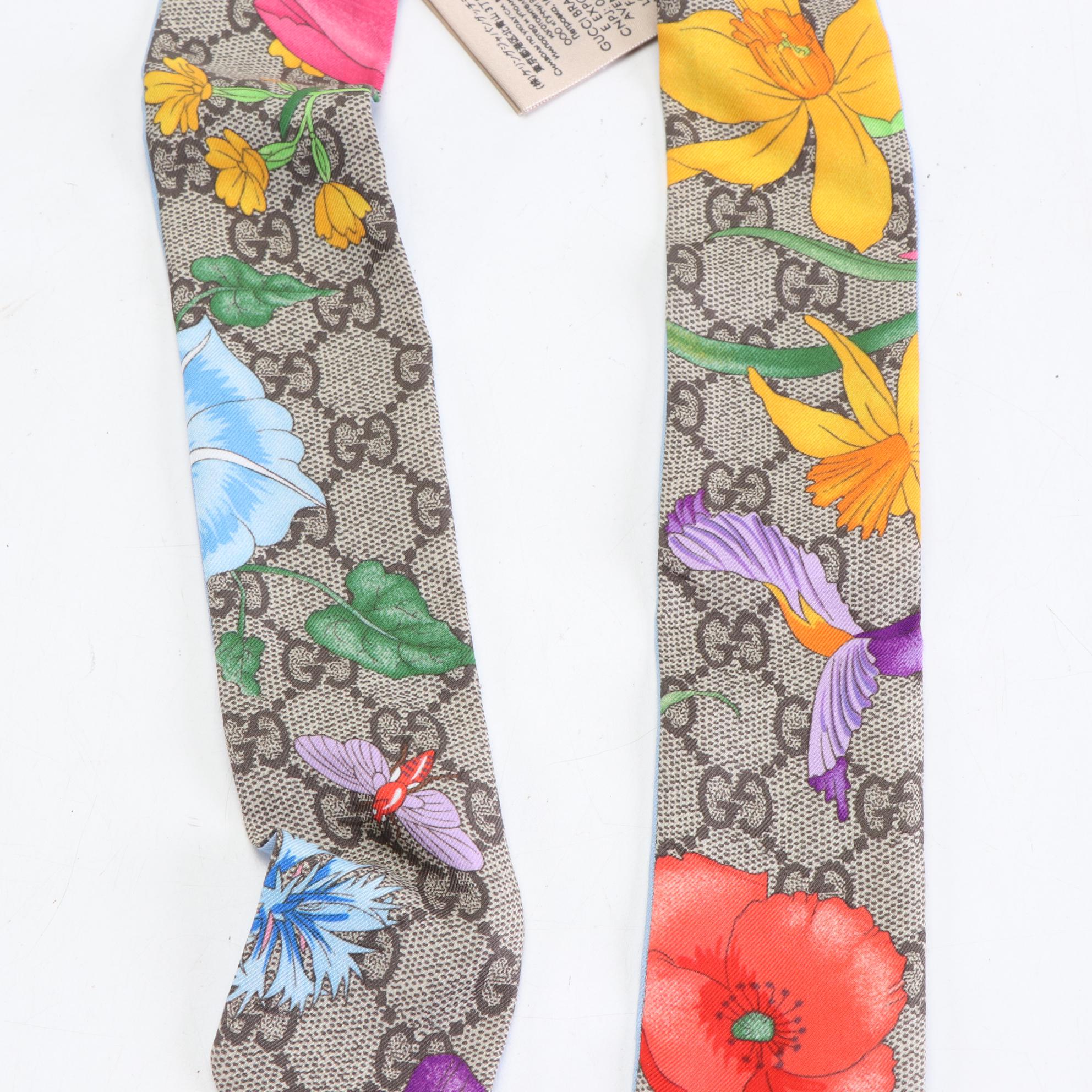 Gucci Neck Bow in Silk GG Flora Print with Box