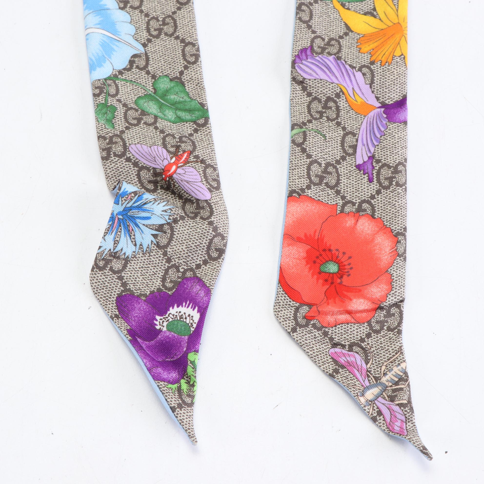 Gucci Neck Bow in Silk GG Flora Print with Box