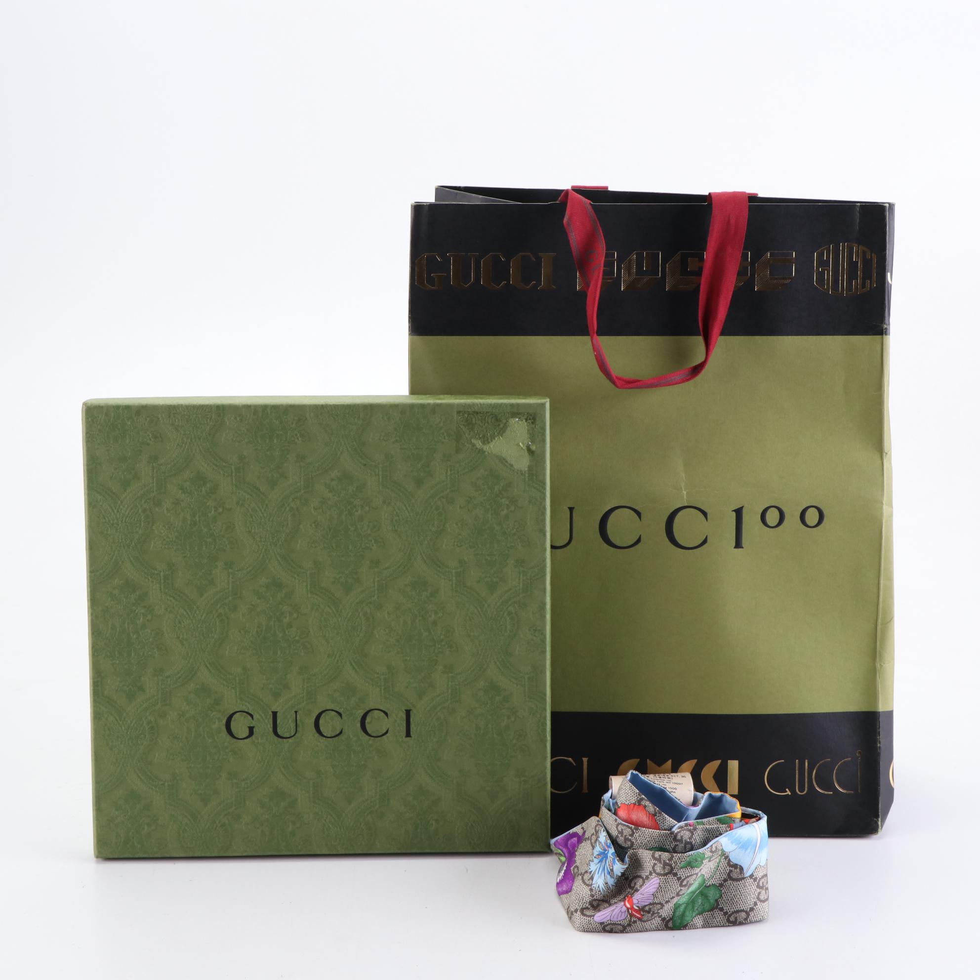 Gucci Neck Bow in Silk GG Flora Print with Box