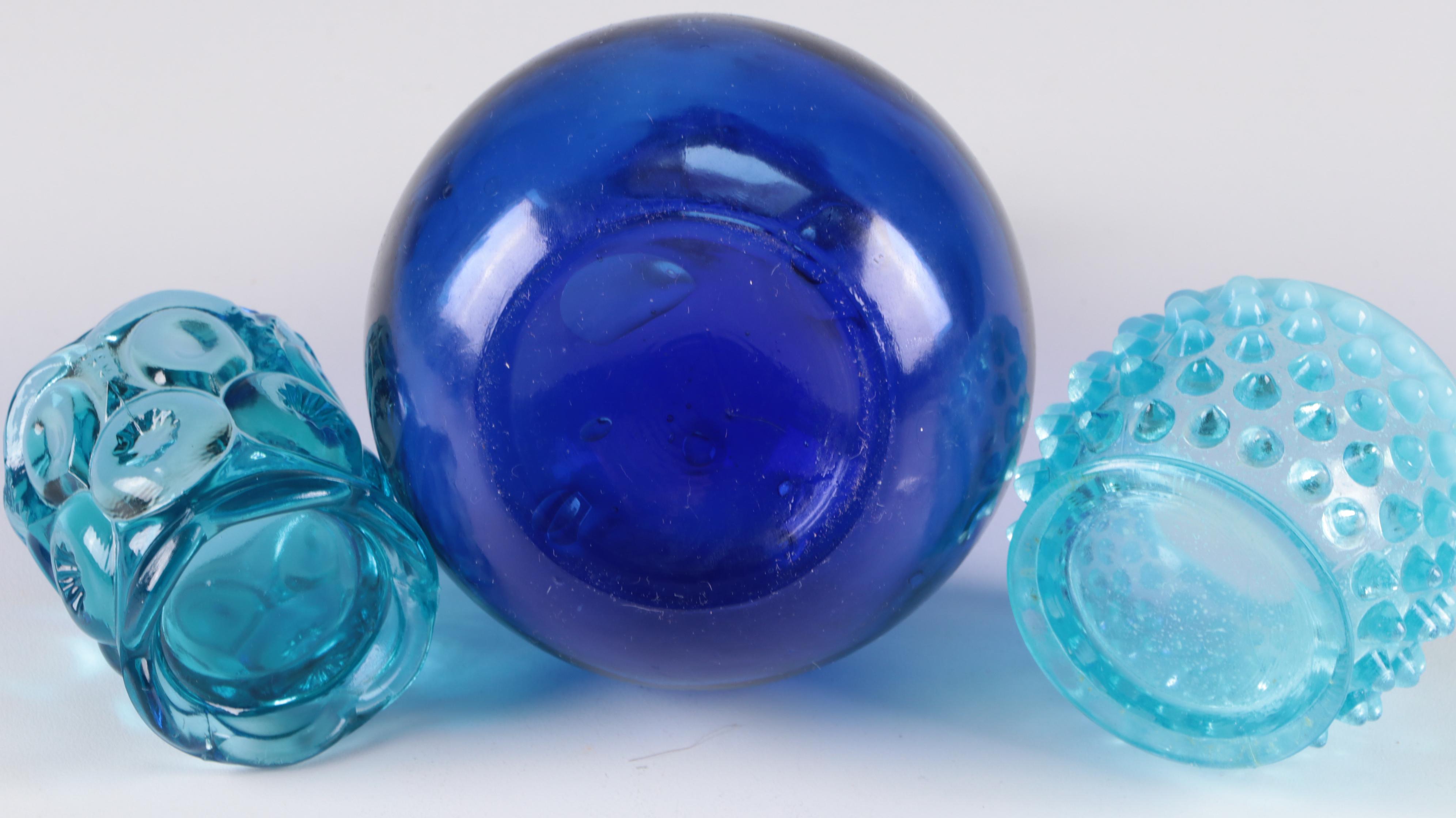 Cobalt and Turquoise Glass Jars, Vases, and Pitcher