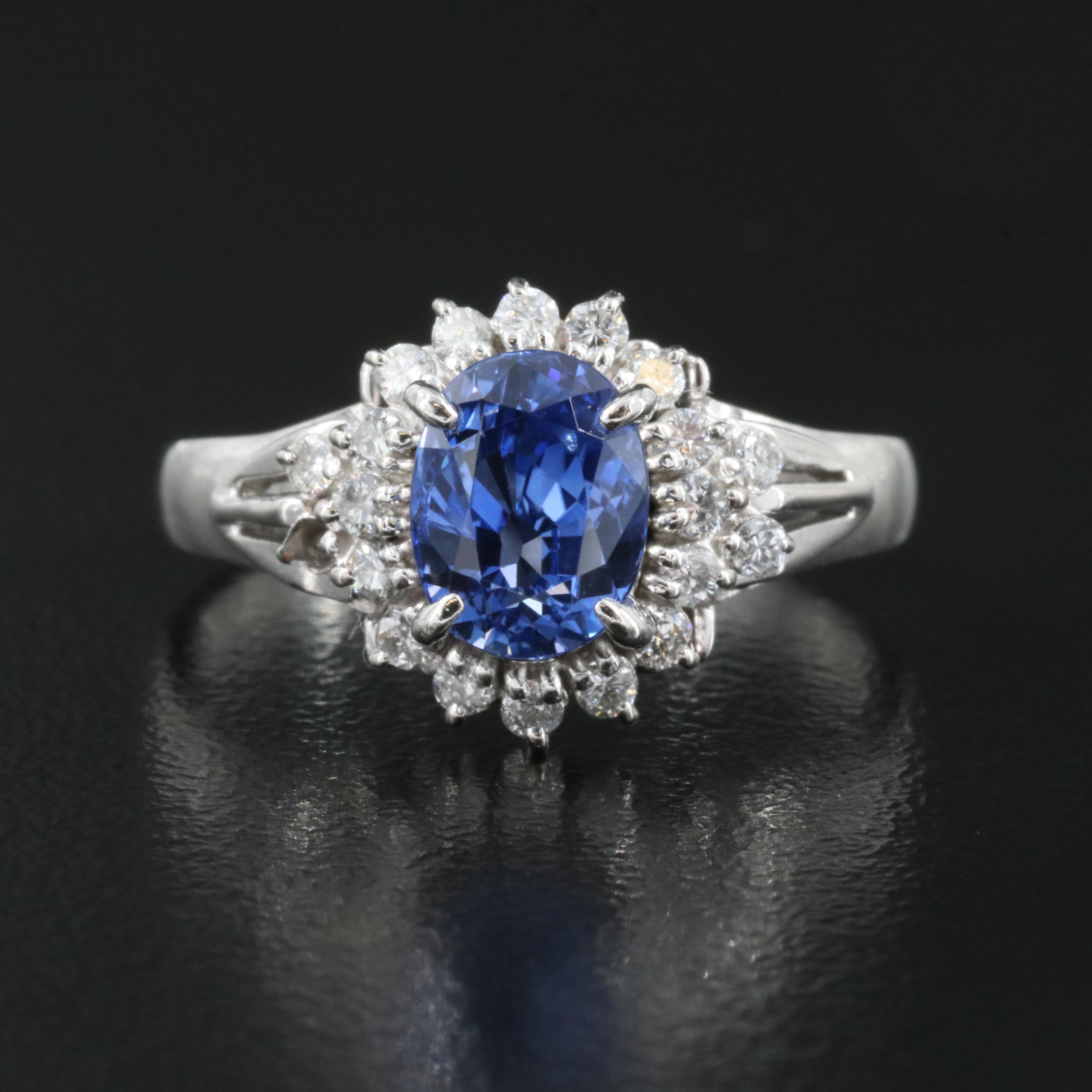 Platinum 1.79 CT Ceylon Sapphire and Diamond Ring with GIA Report