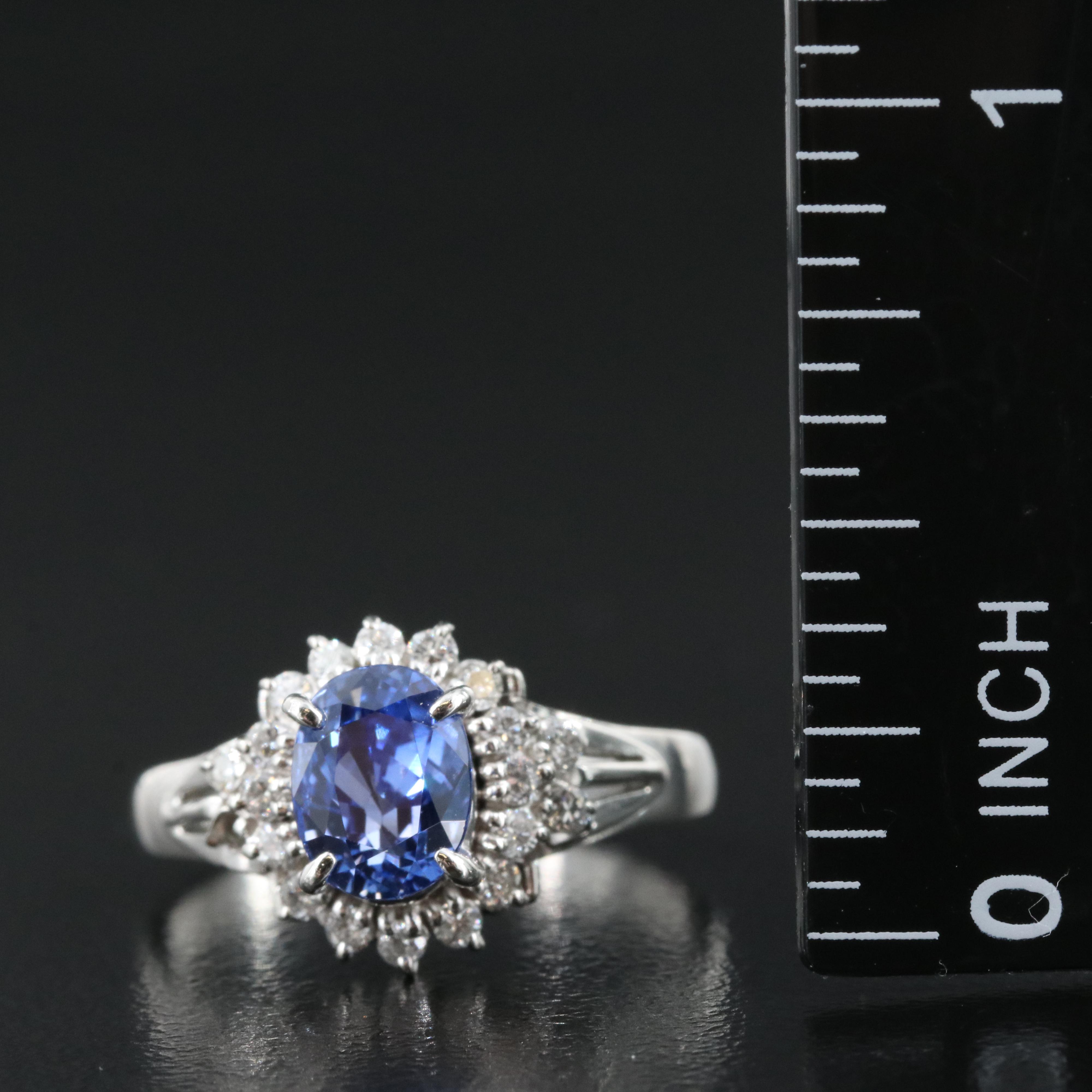 Platinum 1.79 CT Ceylon Sapphire and Diamond Ring with GIA Report