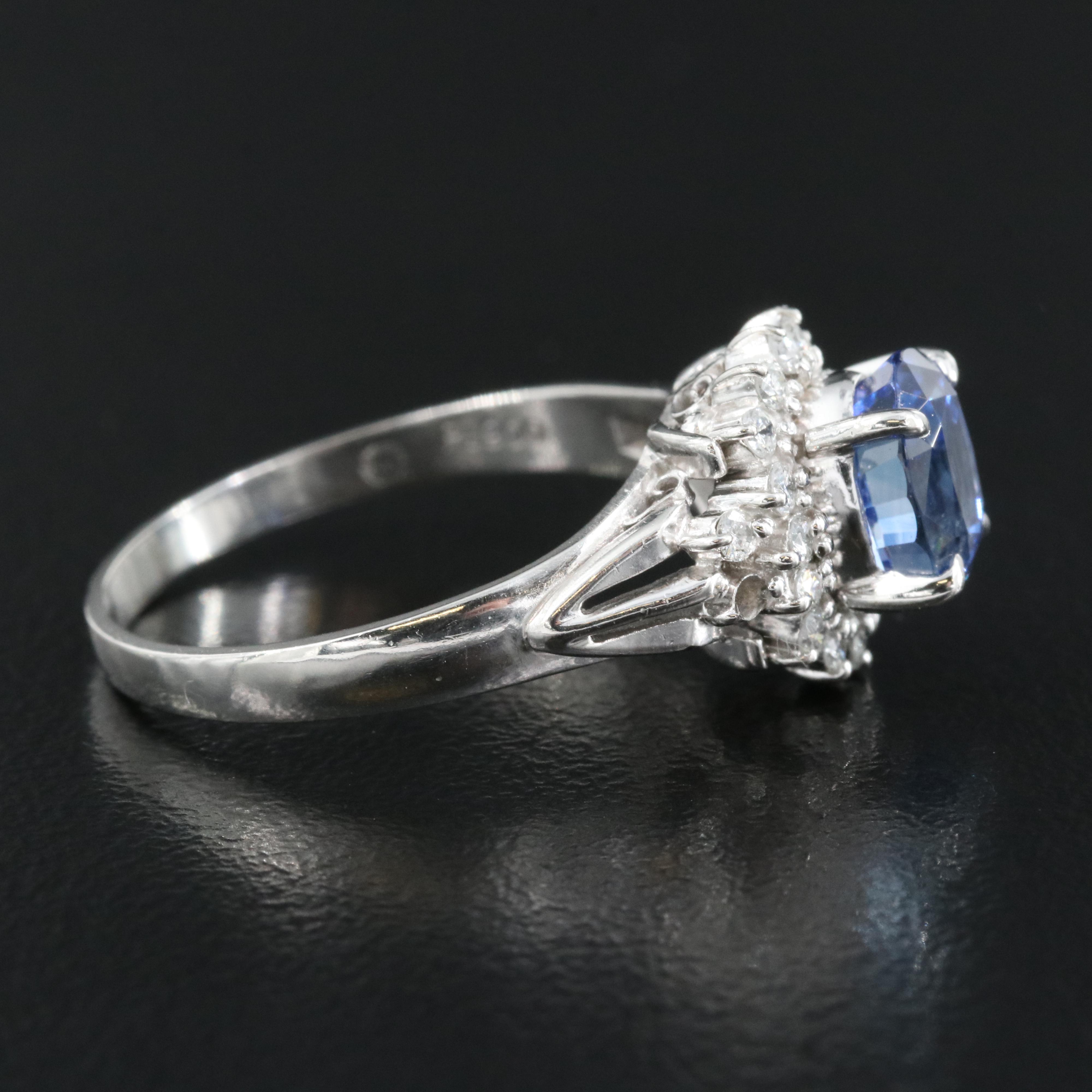 Platinum 1.79 CT Ceylon Sapphire and Diamond Ring with GIA Report