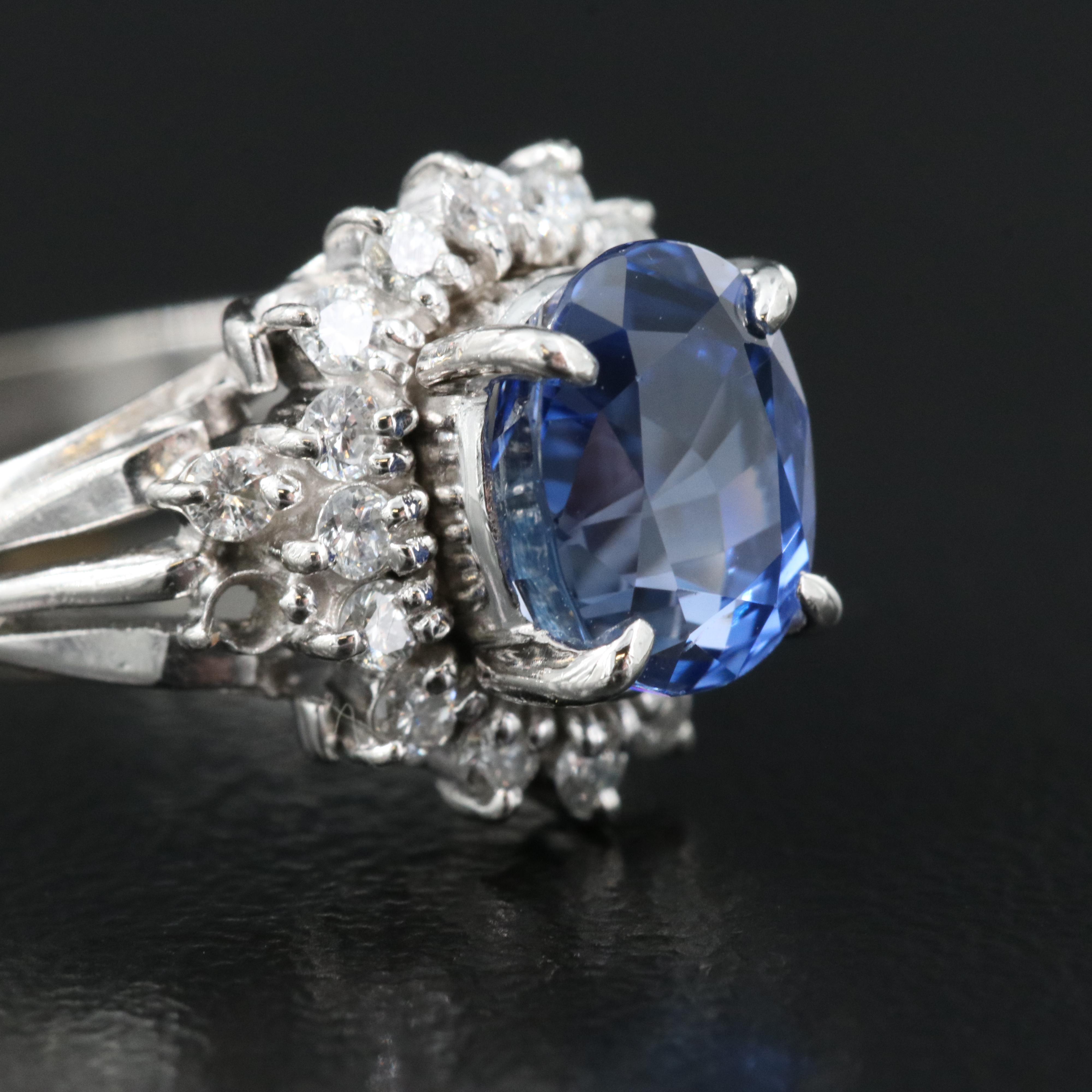 Platinum 1.79 CT Ceylon Sapphire and Diamond Ring with GIA Report