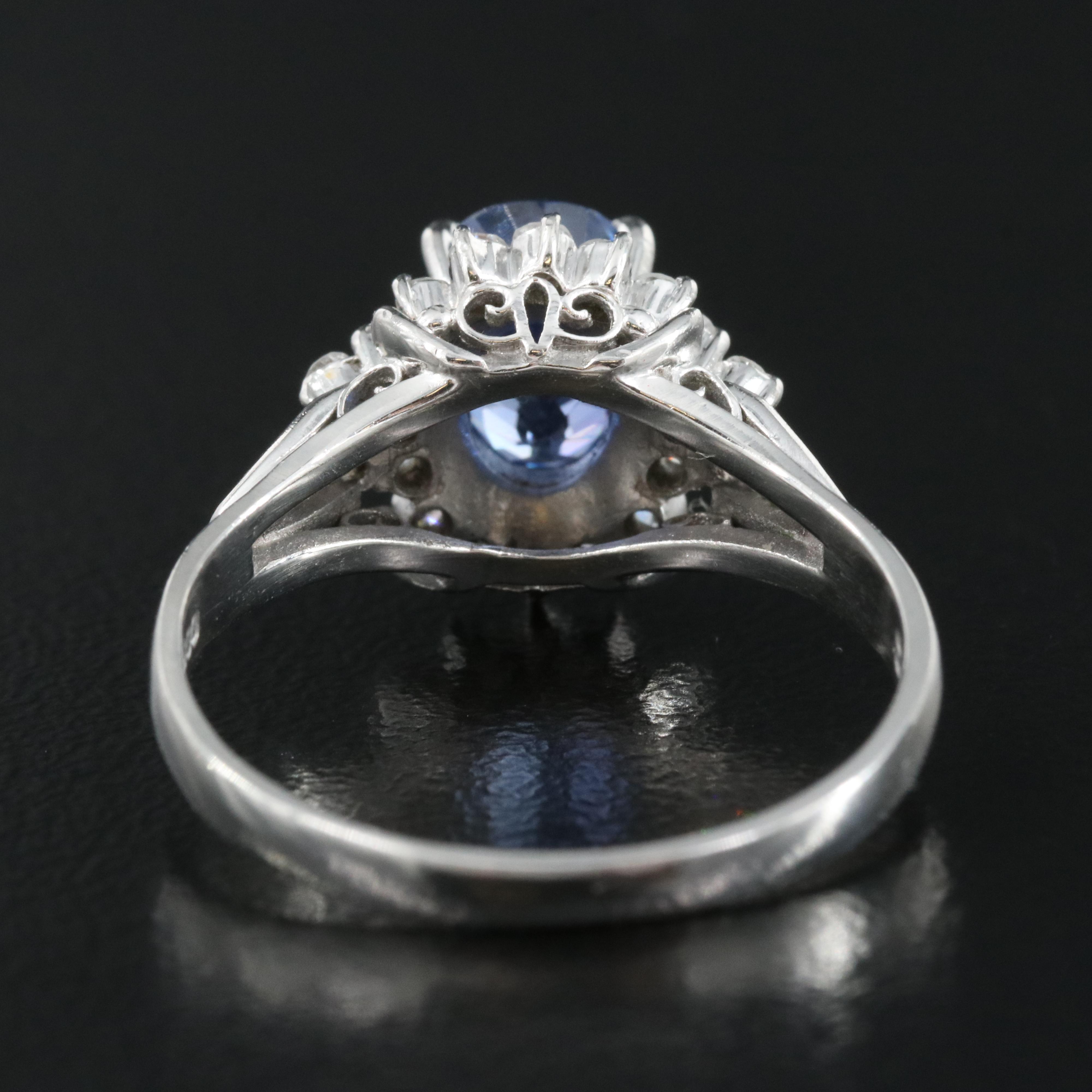 Platinum 1.79 CT Ceylon Sapphire and Diamond Ring with GIA Report