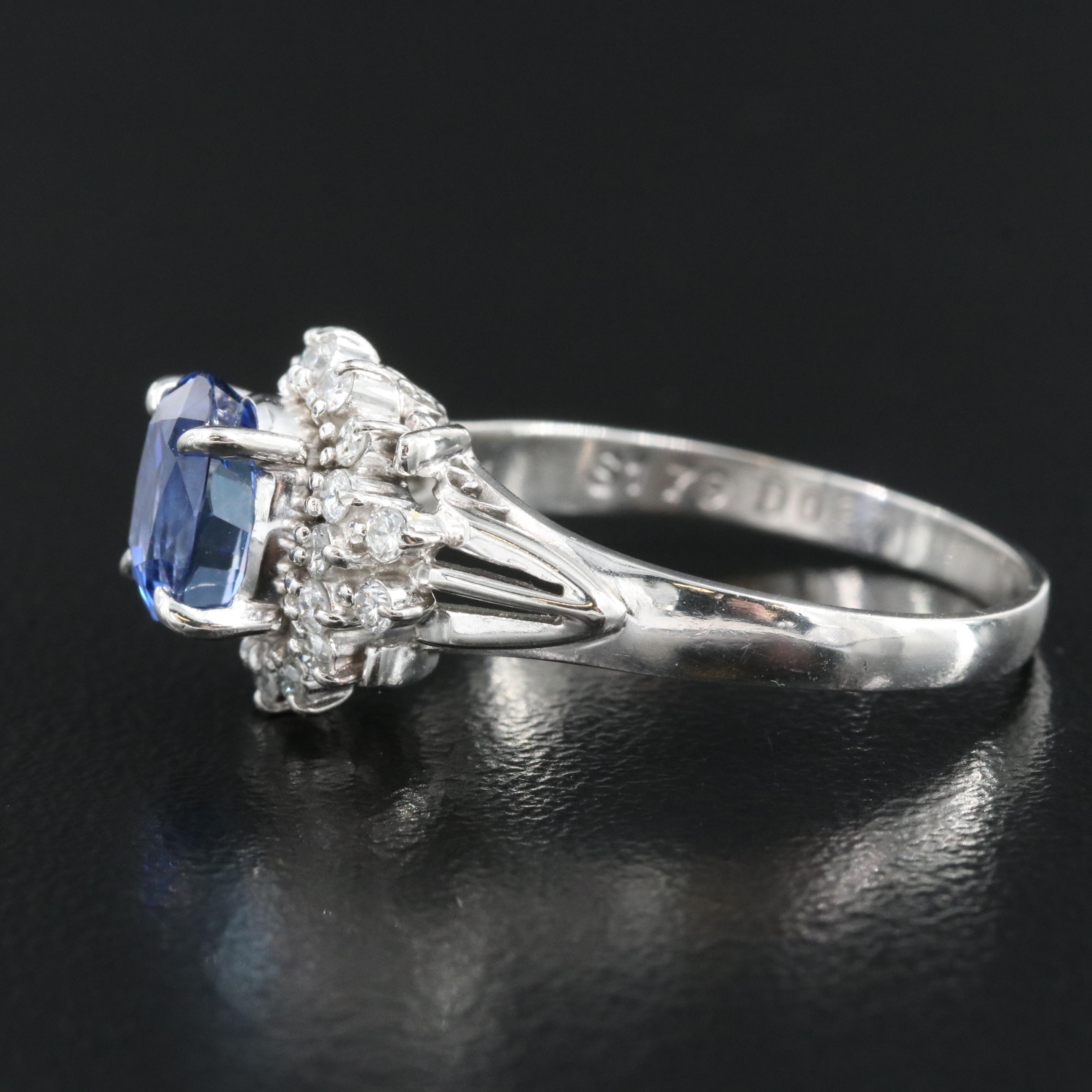 Platinum 1.79 CT Ceylon Sapphire and Diamond Ring with GIA Report