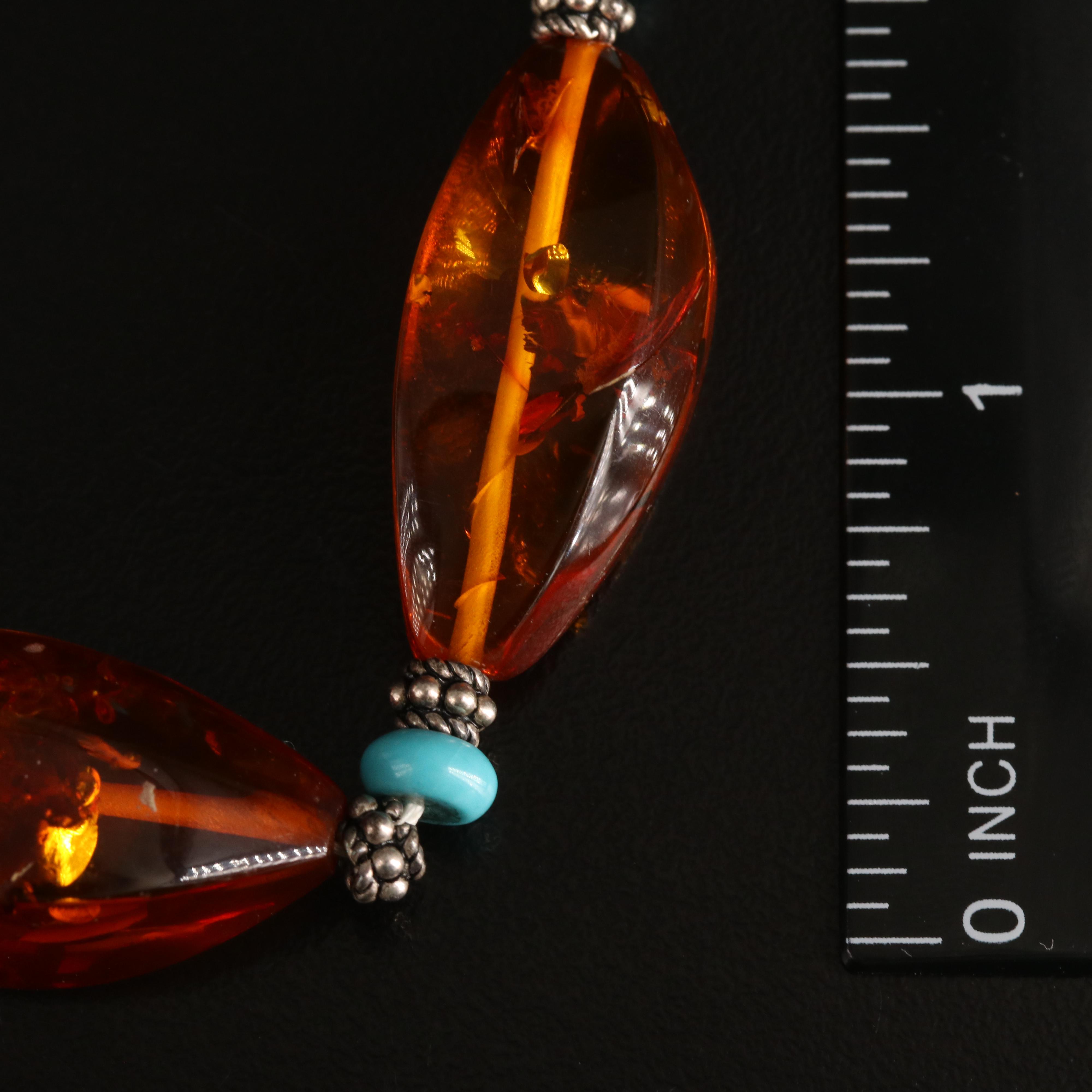 Sterling Turquoise and Amber Necklaces with Insect Inclusions