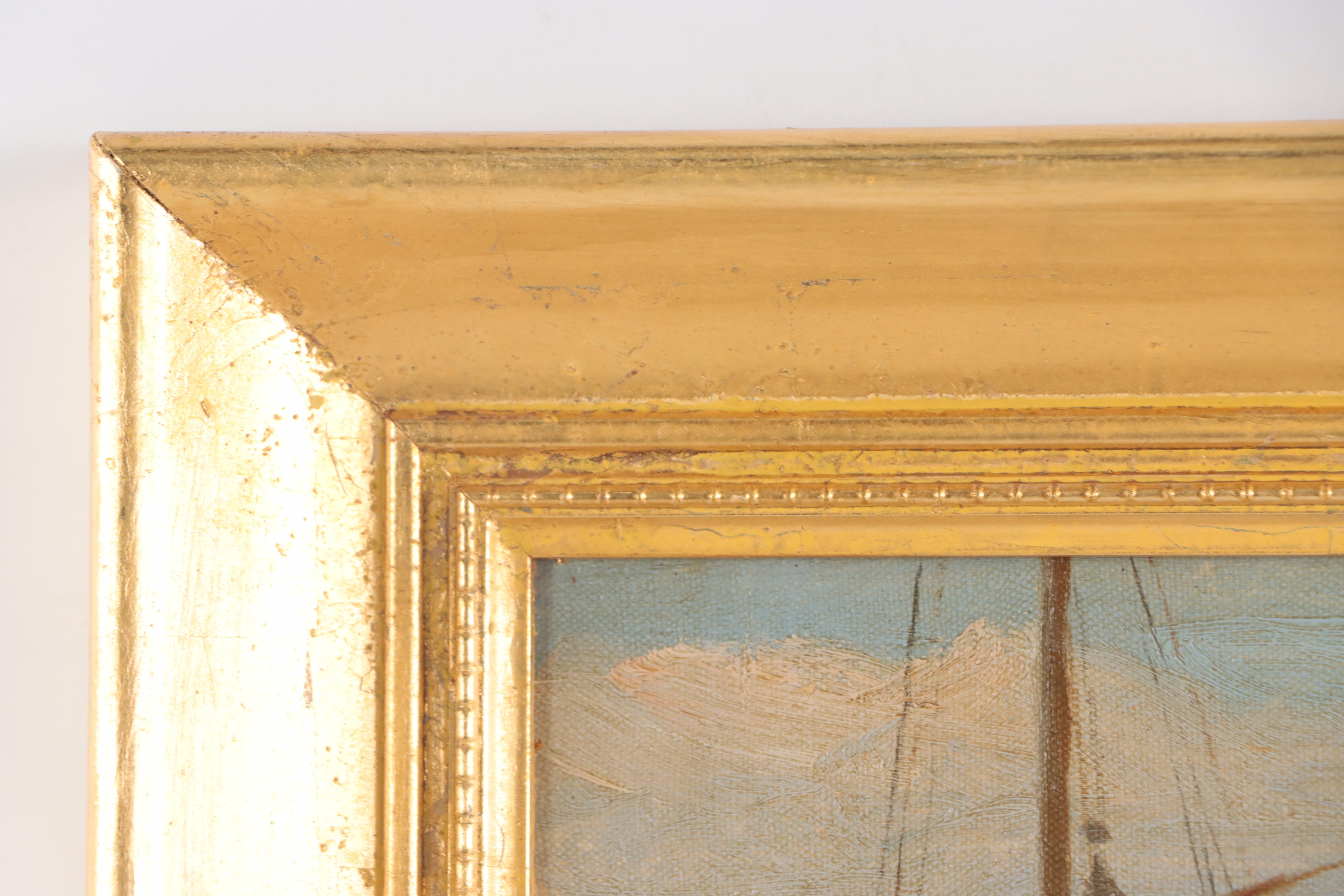 Oil Painting of Beach Scene With Sailboats