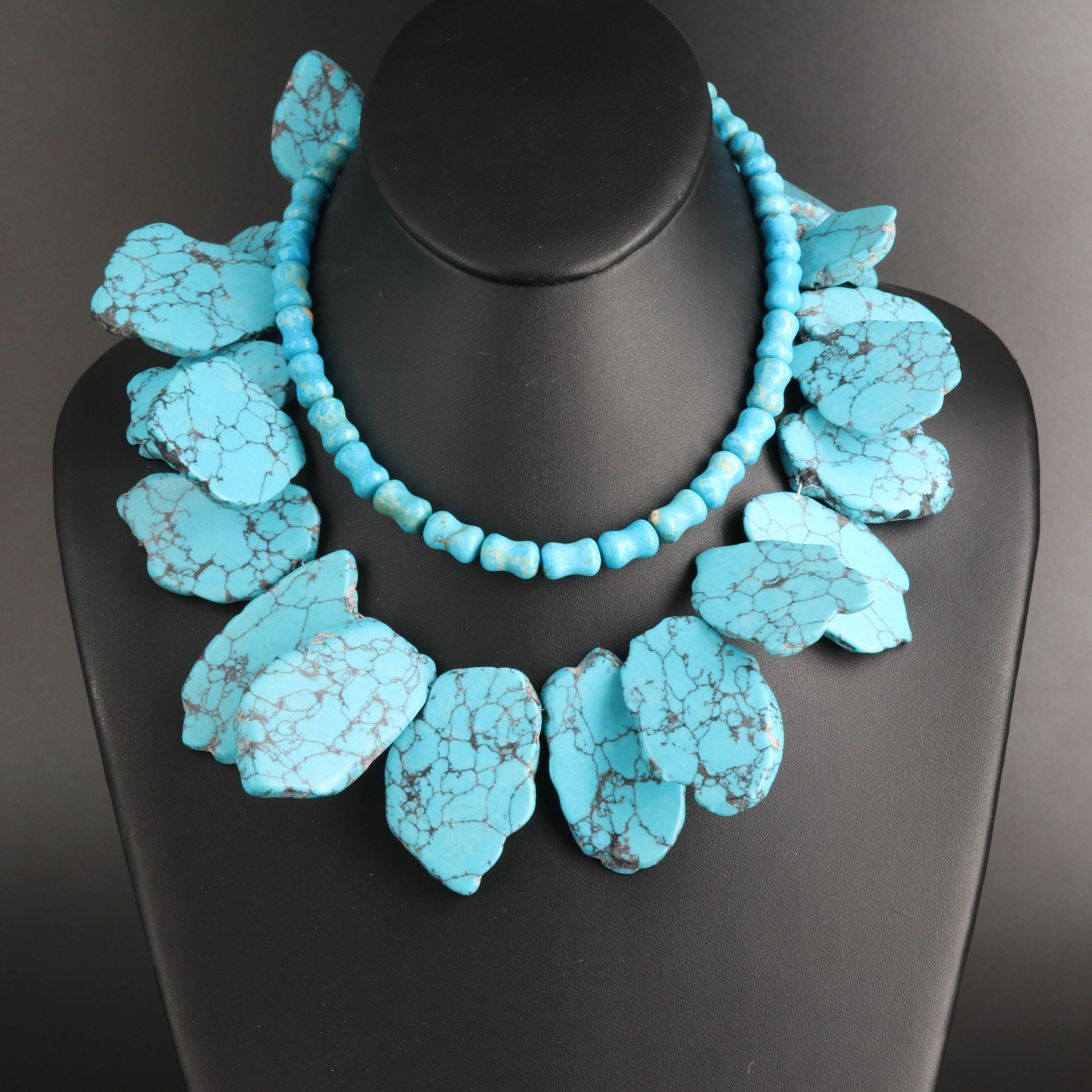 Turquoise and Howlite Necklaces with Sterling Clasps