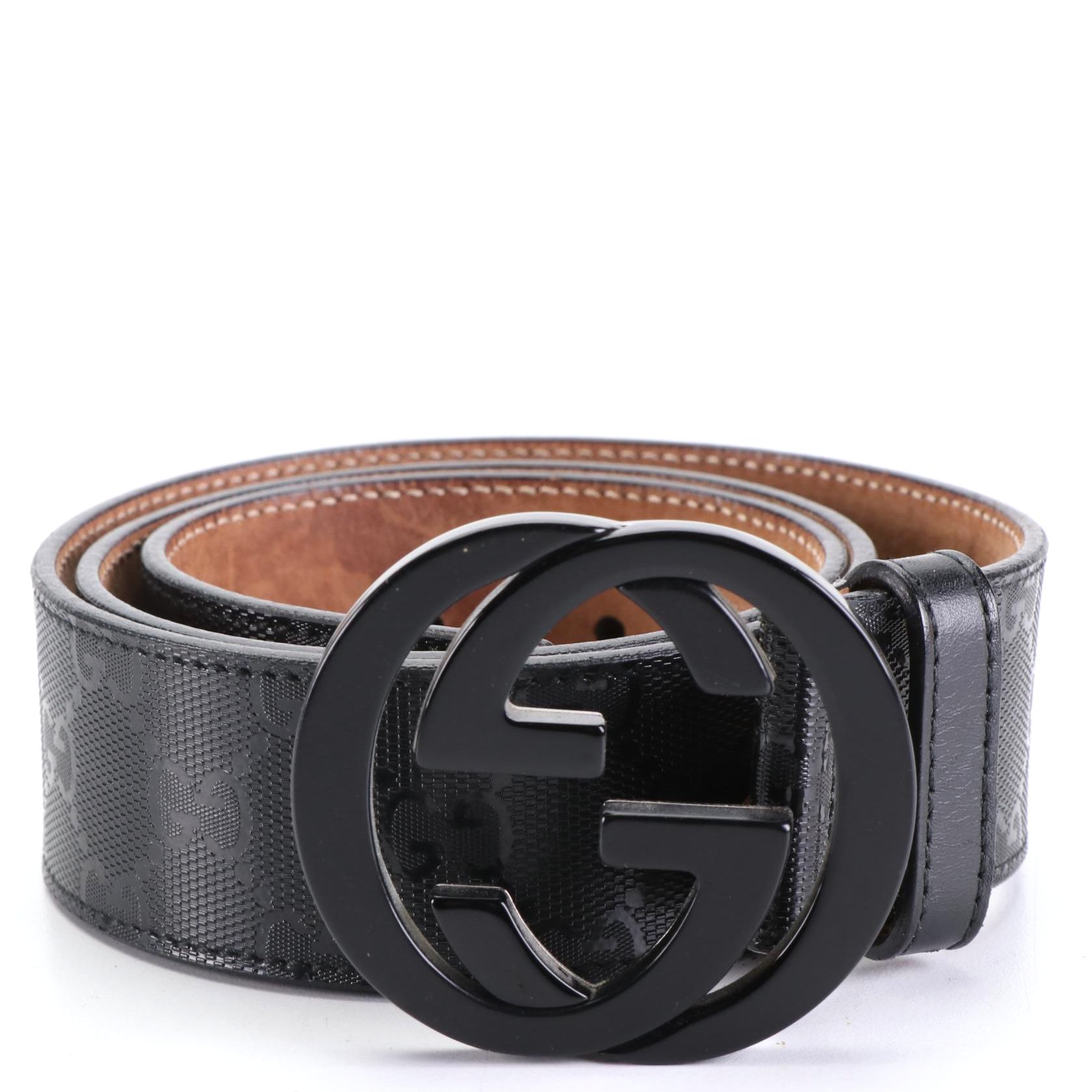Men's Gucci Black GG Imprime Leather Belt with Interlocking G Buckle