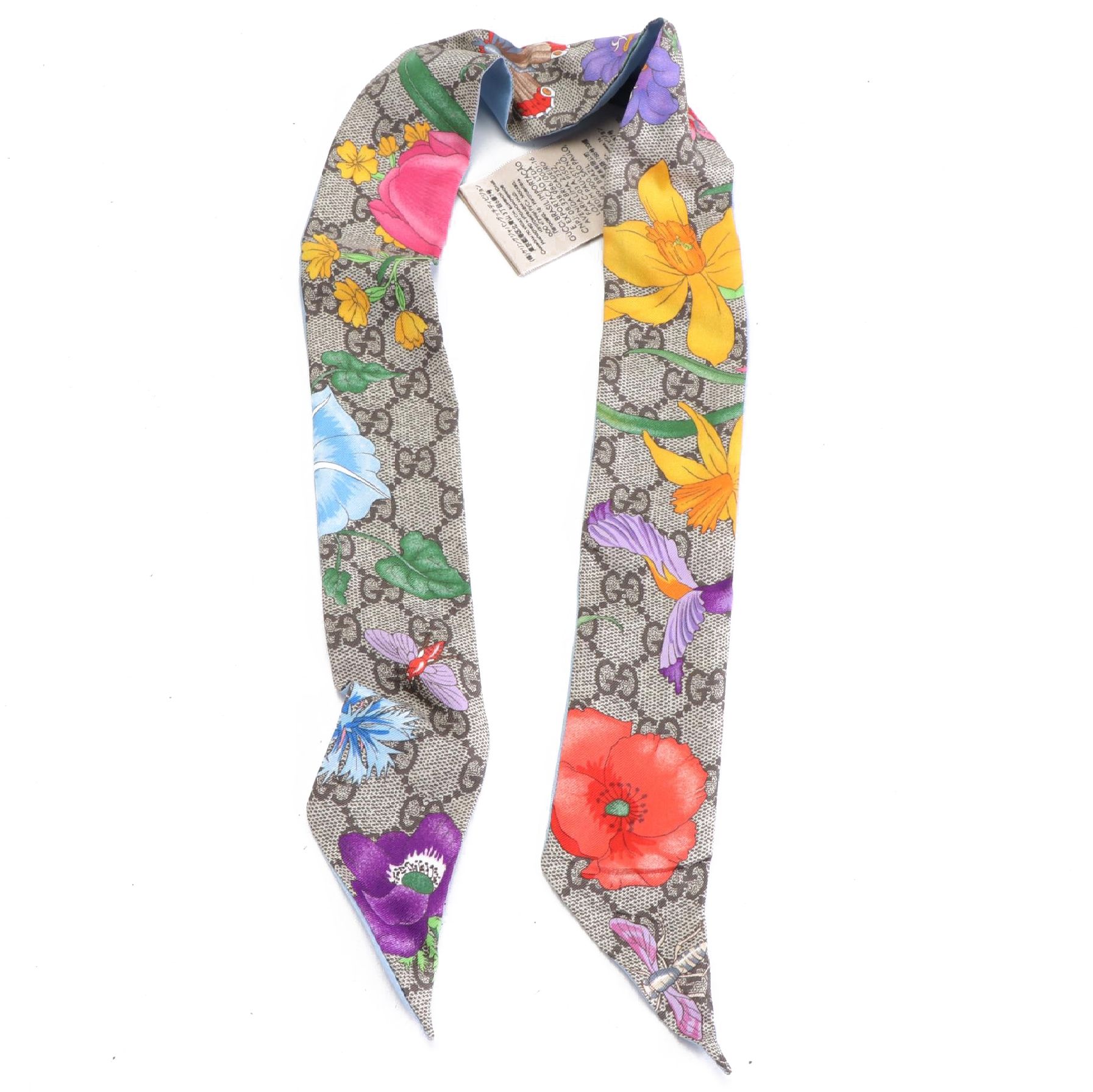 Gucci Neck Bow in Silk GG Flora Print with Box