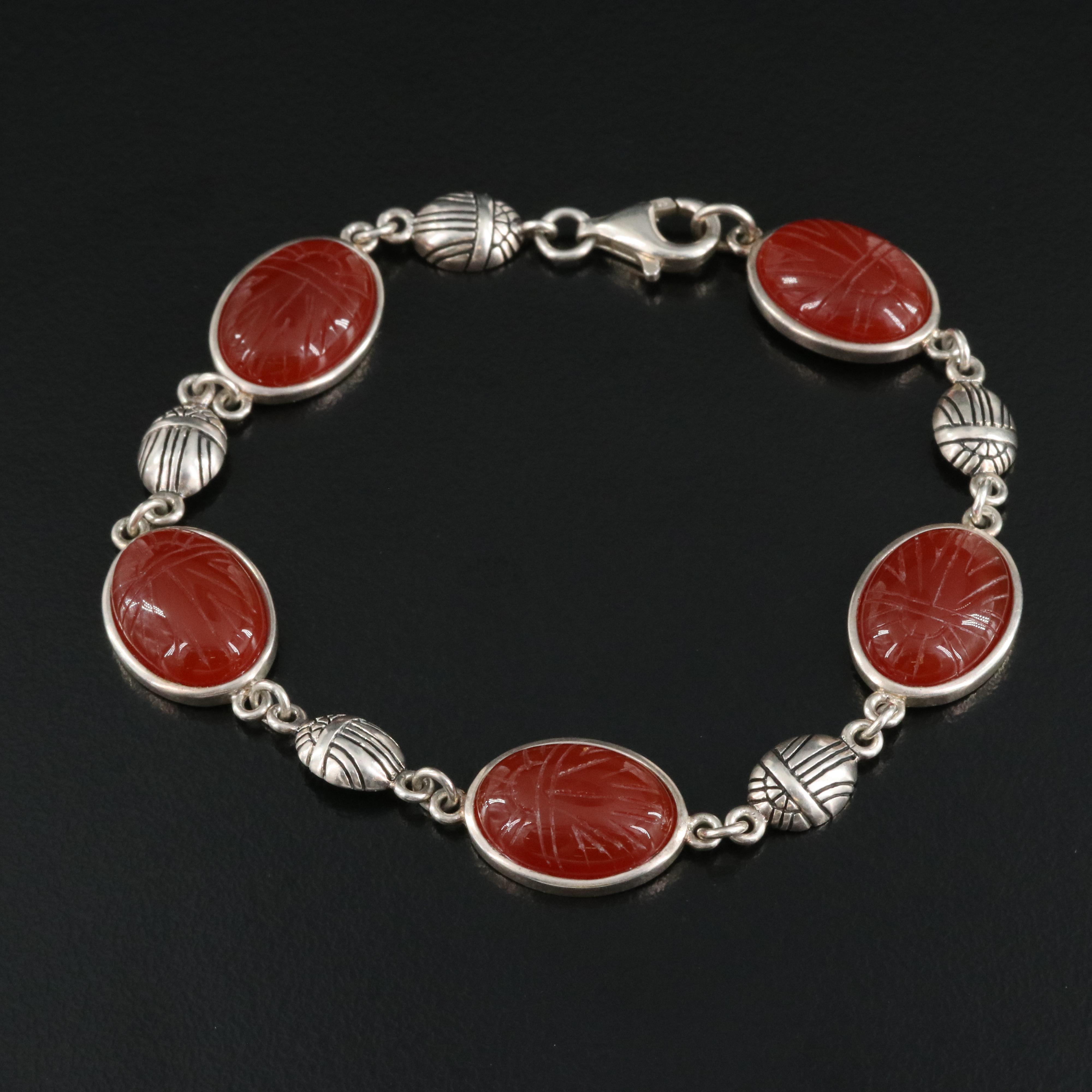 Sterling Carnelian Scarab Bracelet