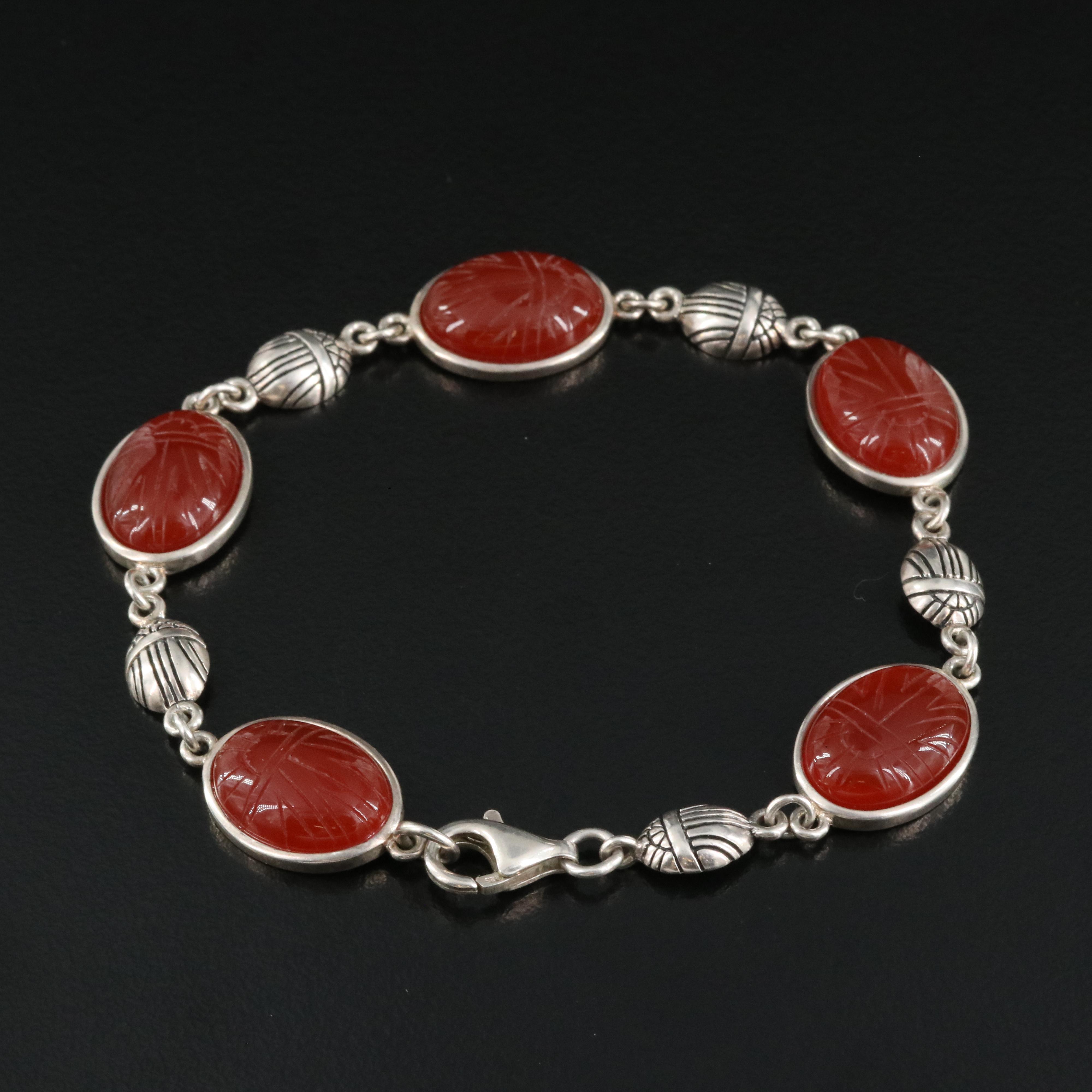 Sterling Carnelian Scarab Bracelet