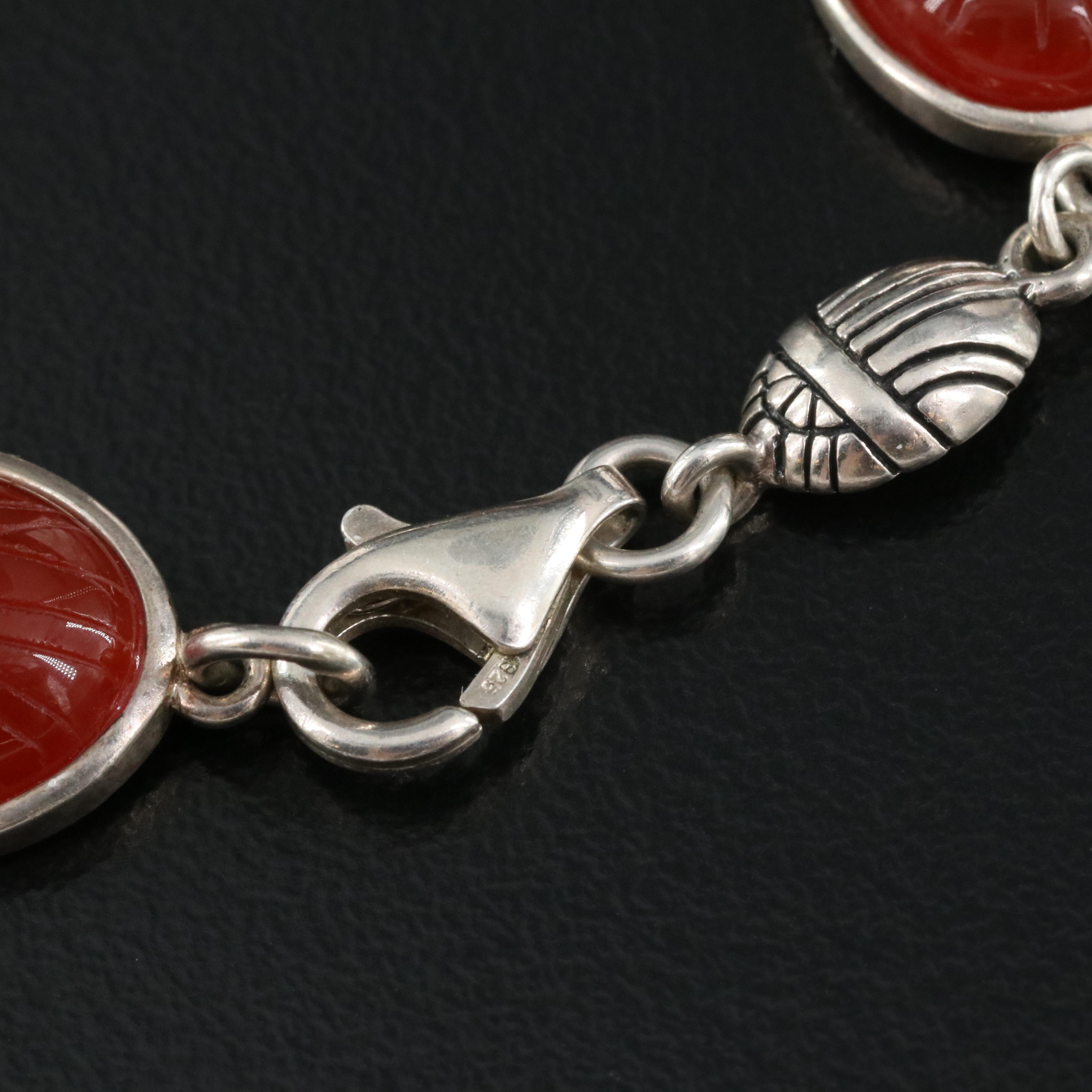 Sterling Carnelian Scarab Bracelet