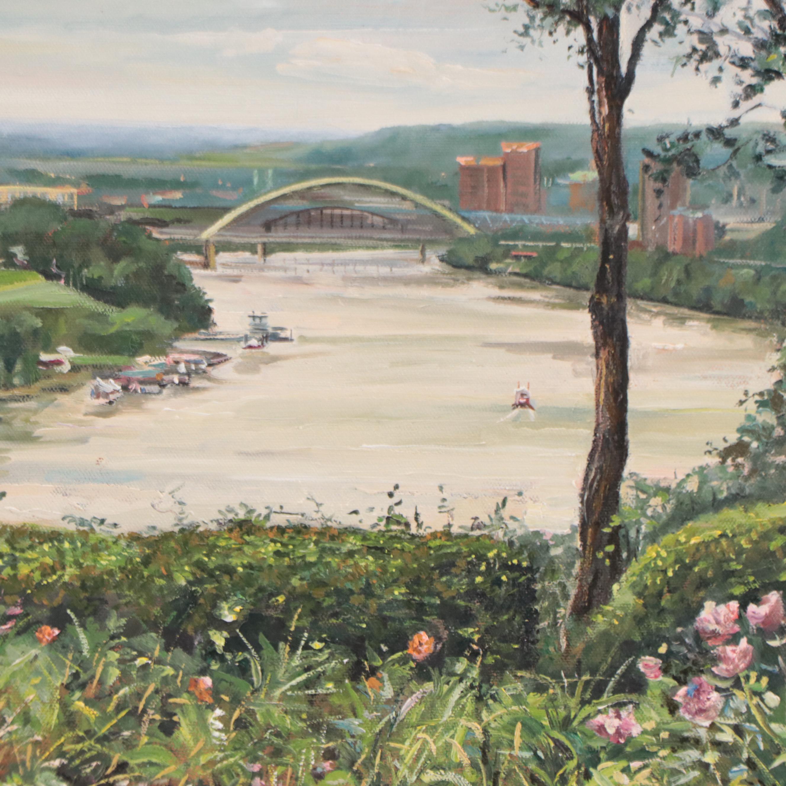 Holly Schapker Oil Painting of Cincinnati "Riverview With Petunias"