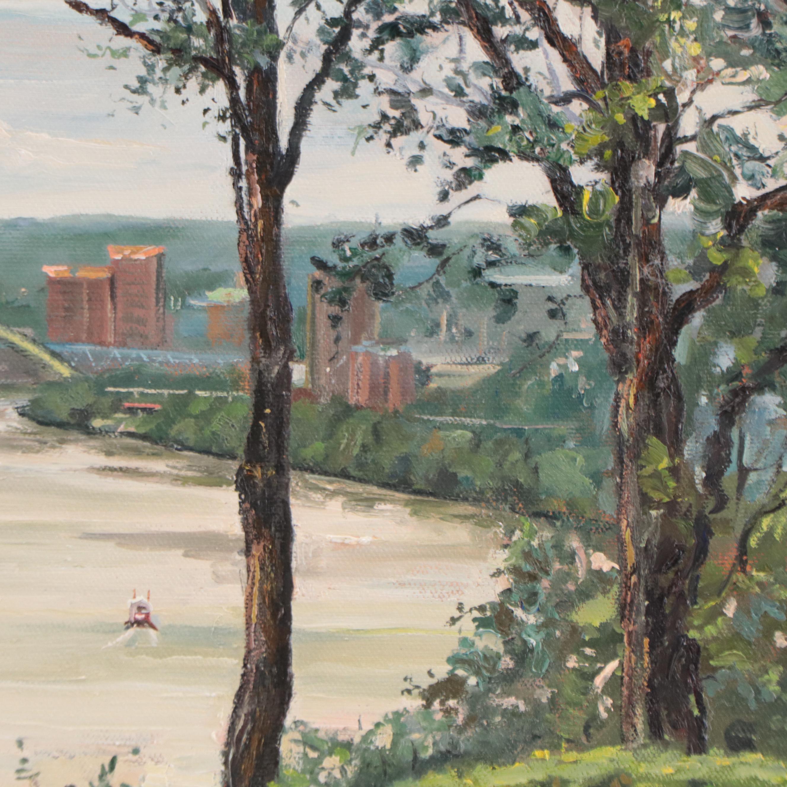 Holly Schapker Oil Painting of Cincinnati "Riverview With Petunias"