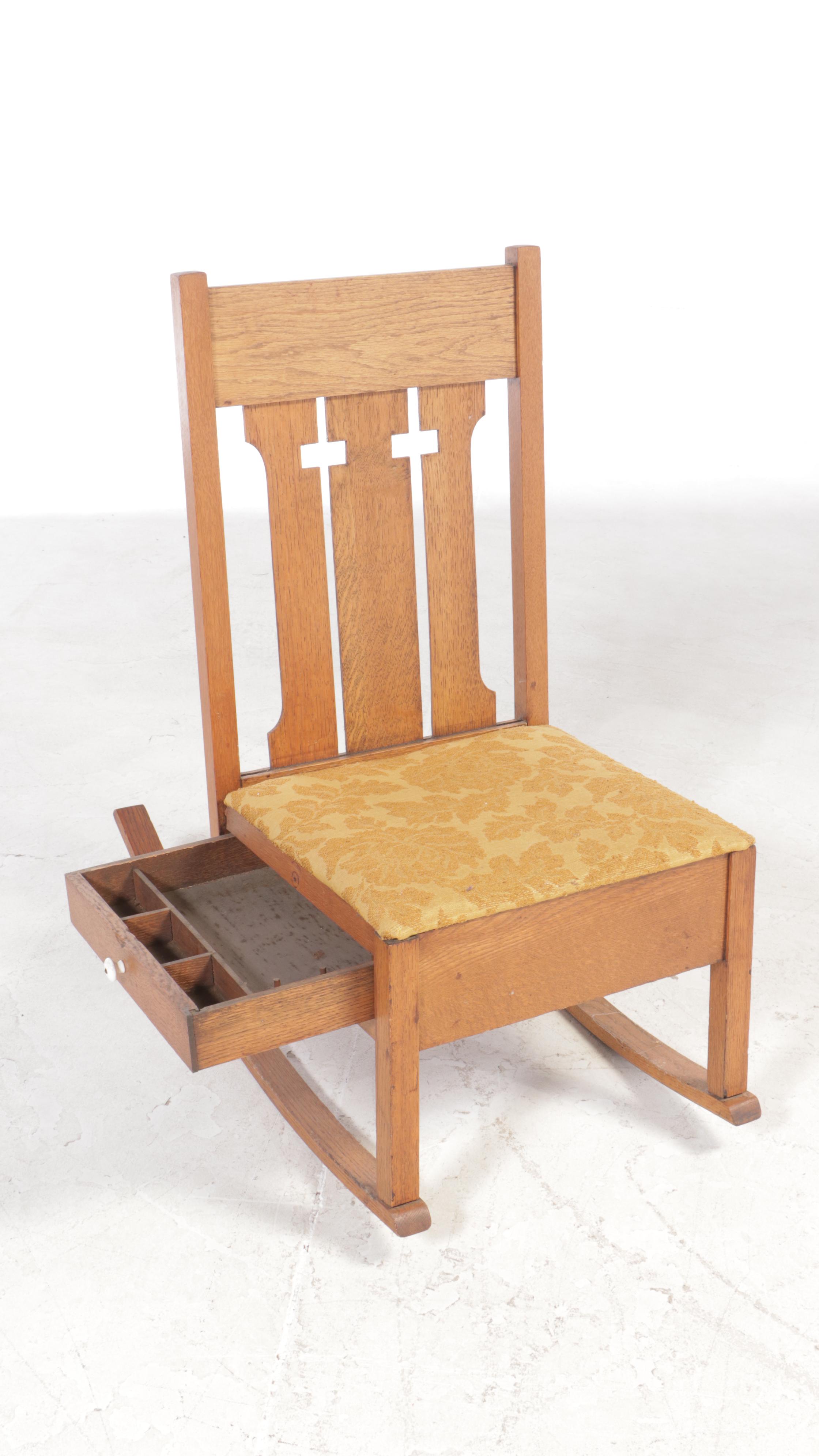 Arts and Crafts Oak Sewing Rocker, Early 20th Century