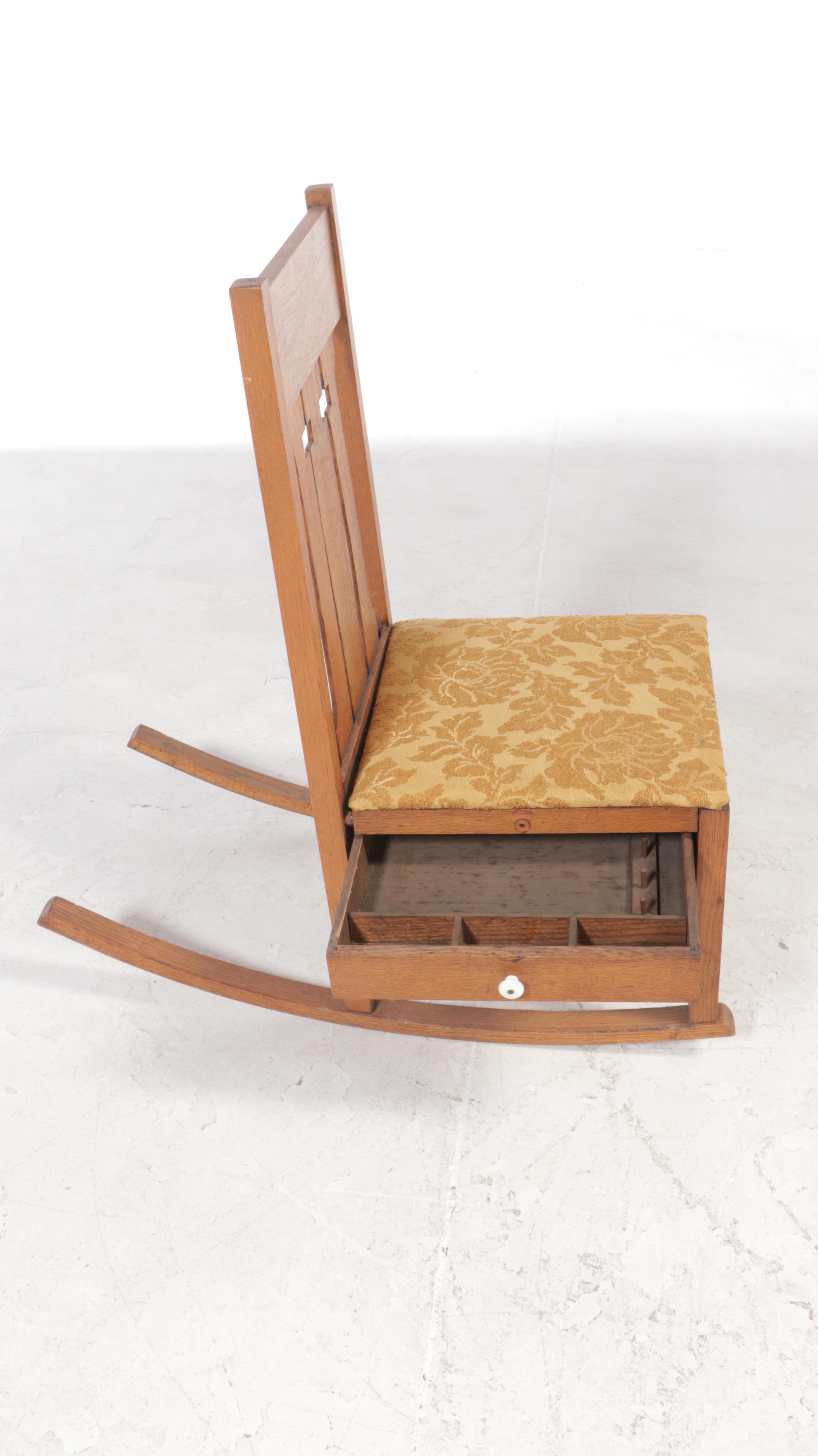 Arts and Crafts Oak Sewing Rocker, Early 20th Century