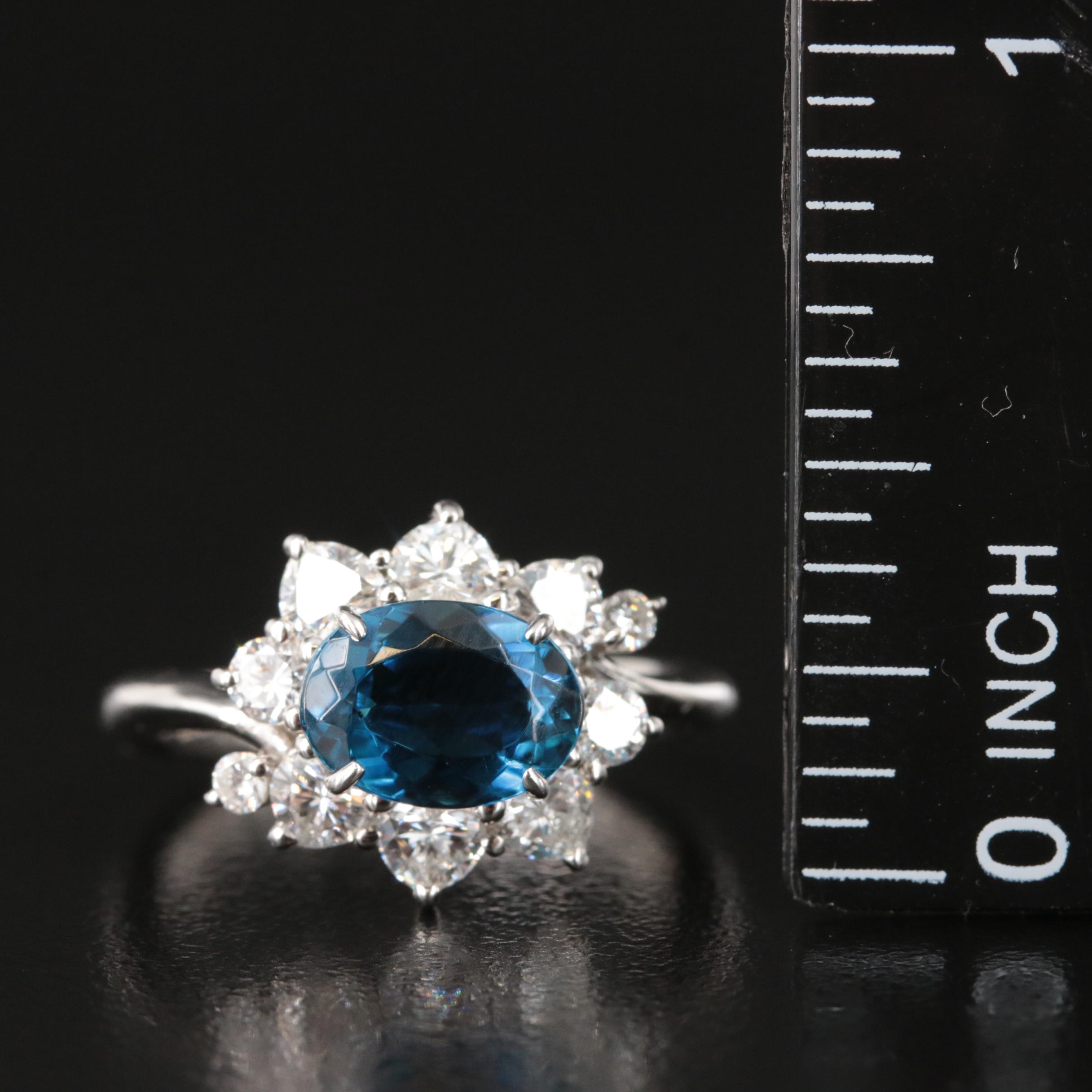 Platinum Indicolite Tourmaline and Diamond Ring with GIA Report