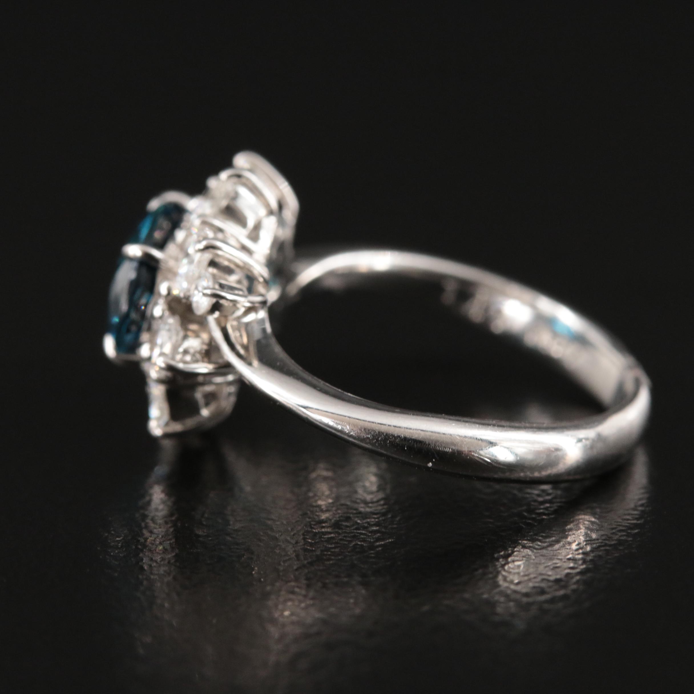 Platinum Indicolite Tourmaline and Diamond Ring with GIA Report