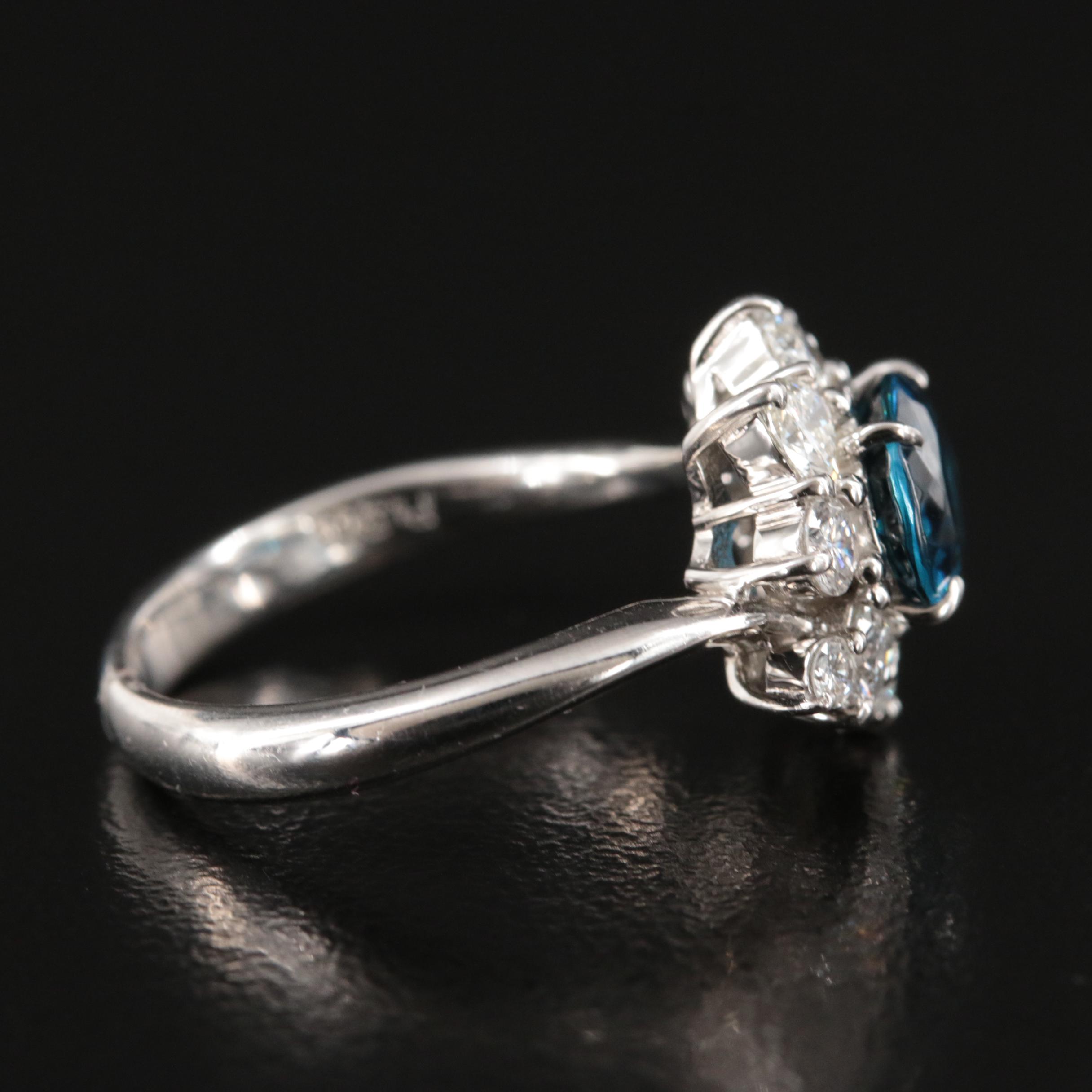 Platinum Indicolite Tourmaline and Diamond Ring with GIA Report