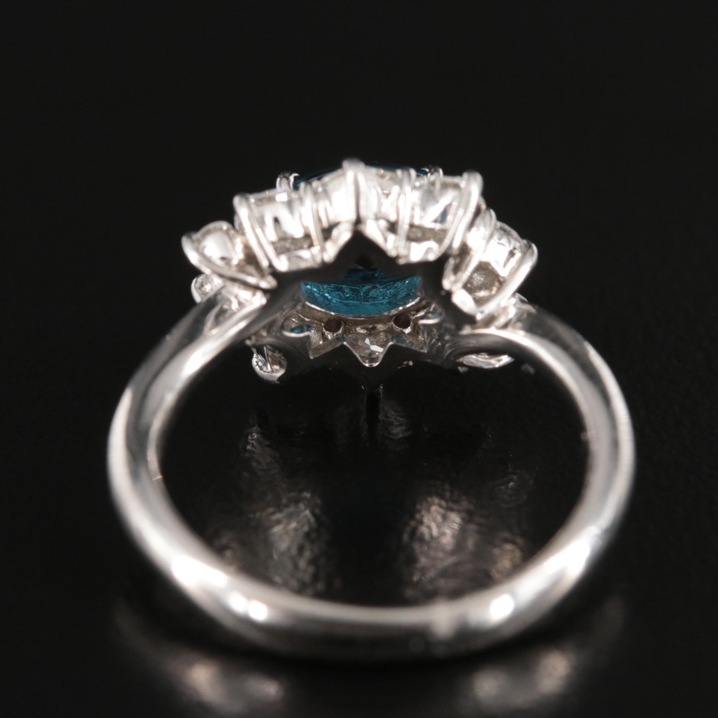 Platinum Indicolite Tourmaline and Diamond Ring with GIA Report