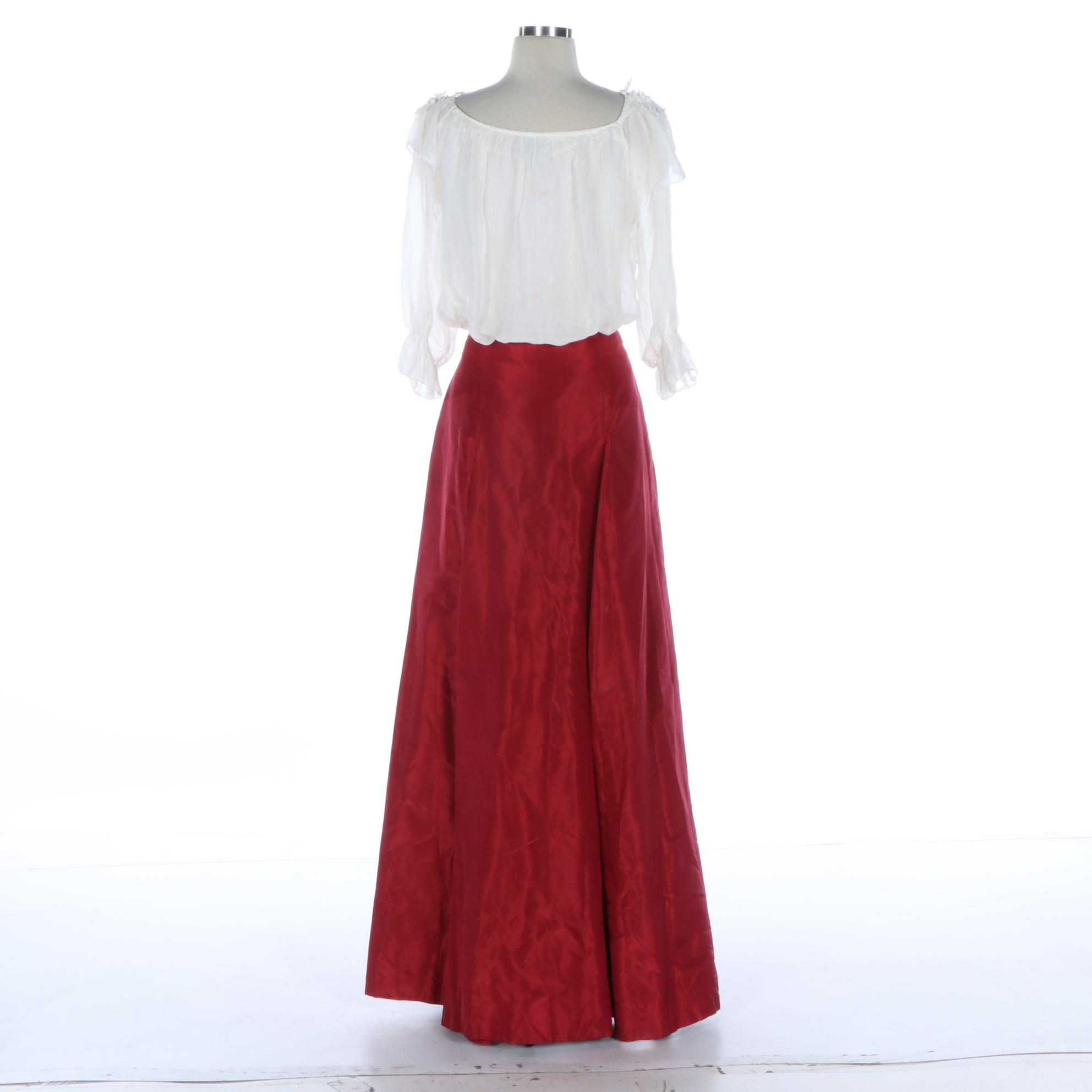 Le Marais Silk/Lace Ruffle Top and Carmen Marc Valvo Silk Maxi Skirt