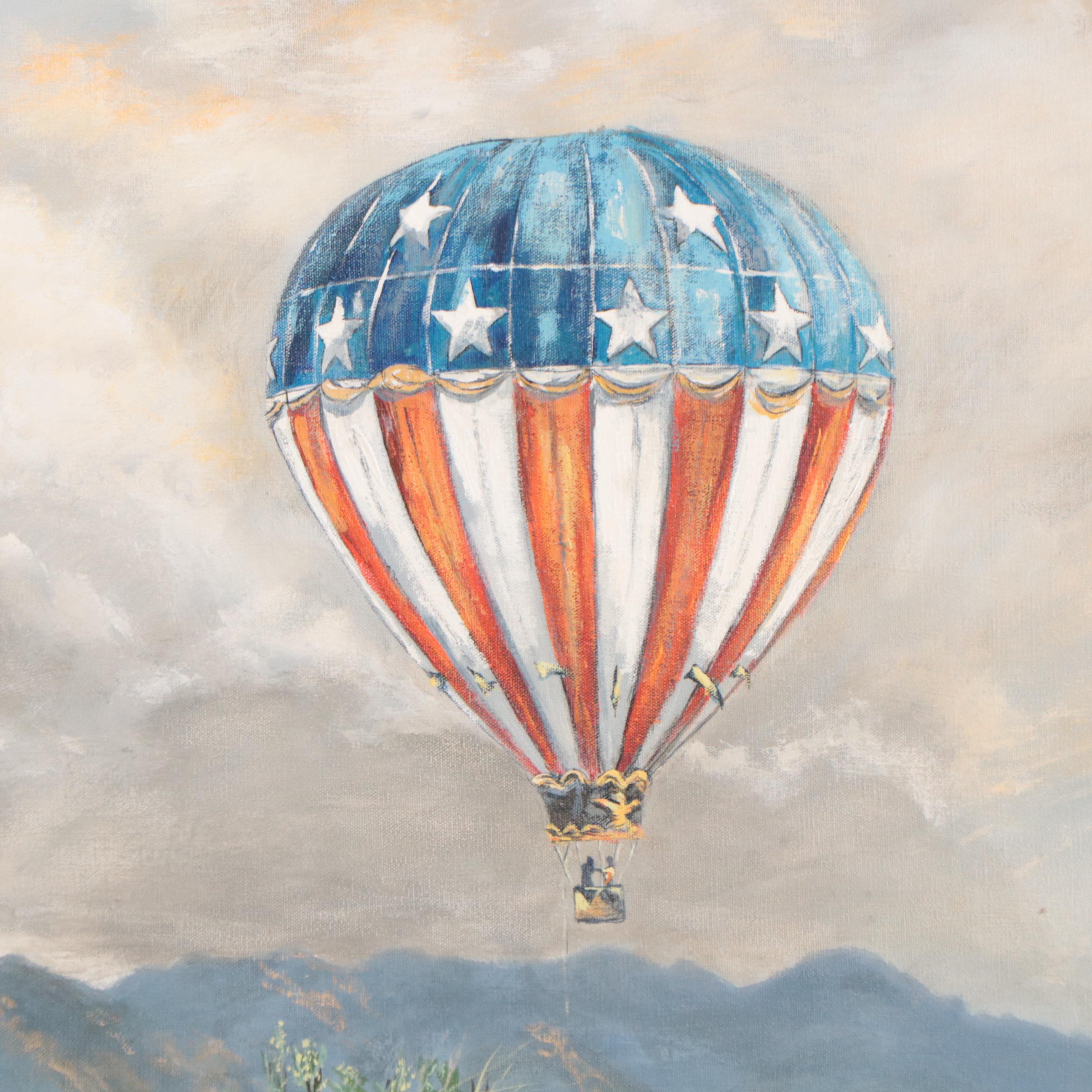 Robert Schoellkopf Mountain Landscape Oil Painting With Hot Air Balloon