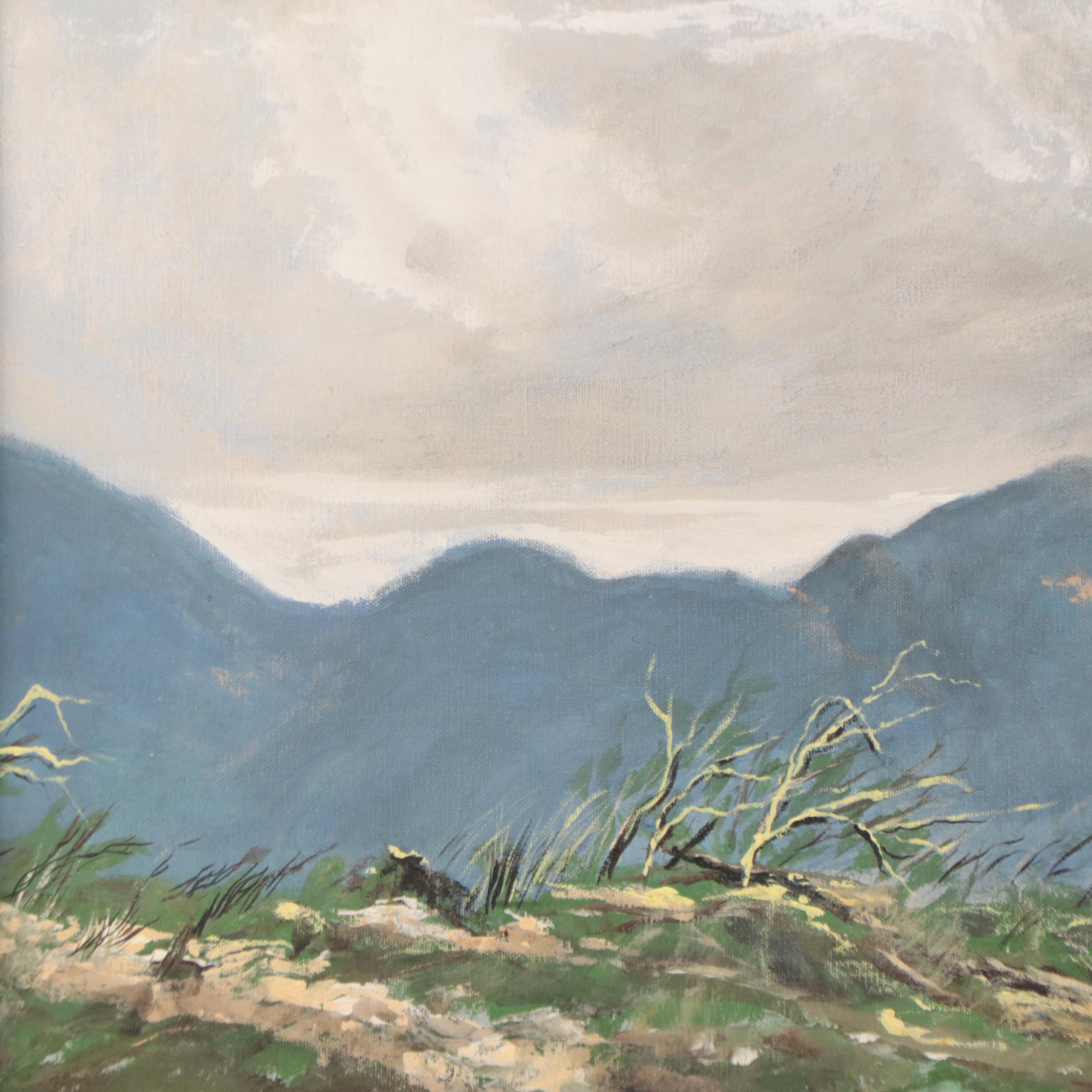 Robert Schoellkopf Mountain Landscape Oil Painting With Hot Air Balloon