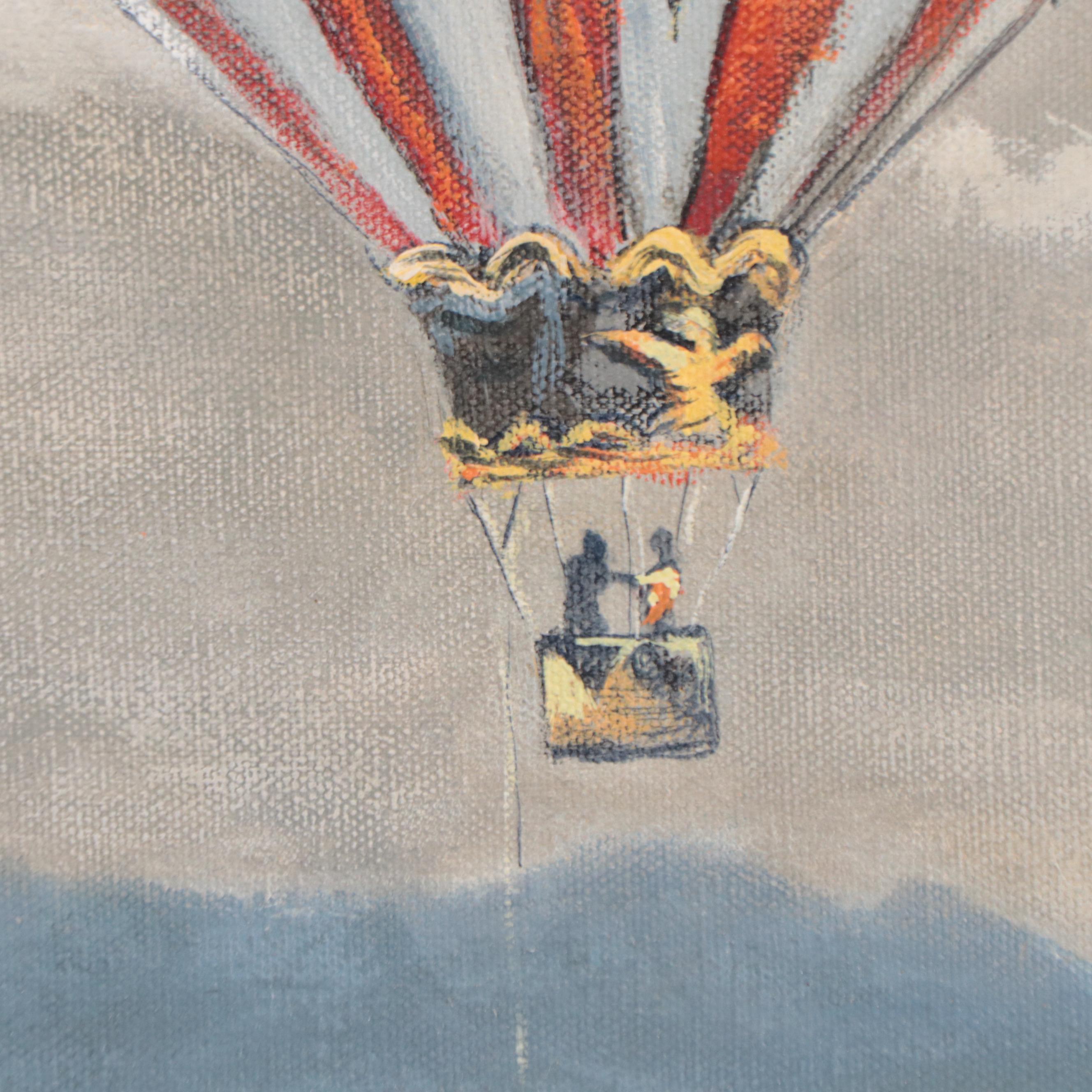 Robert Schoellkopf Mountain Landscape Oil Painting With Hot Air Balloon