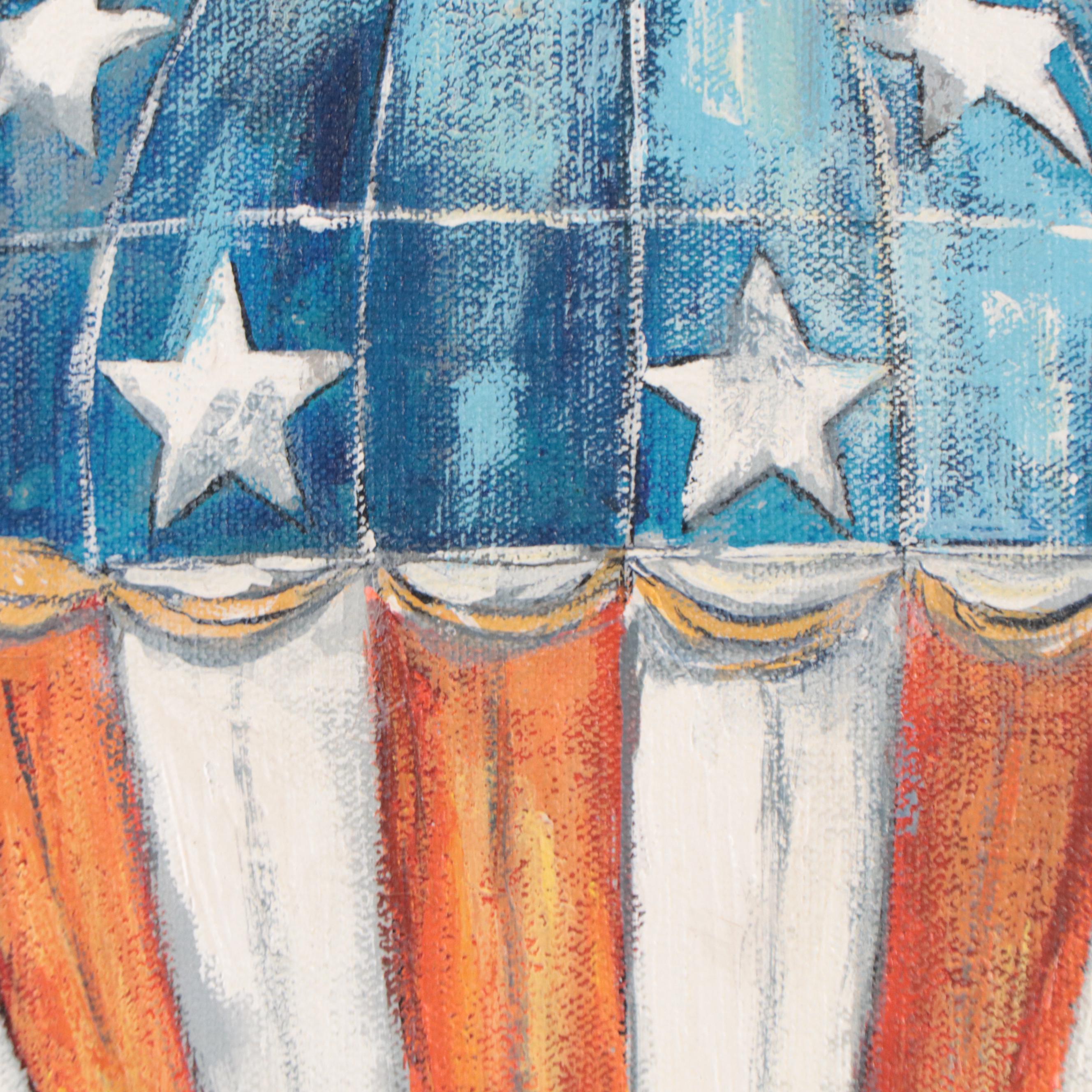 Robert Schoellkopf Mountain Landscape Oil Painting With Hot Air Balloon