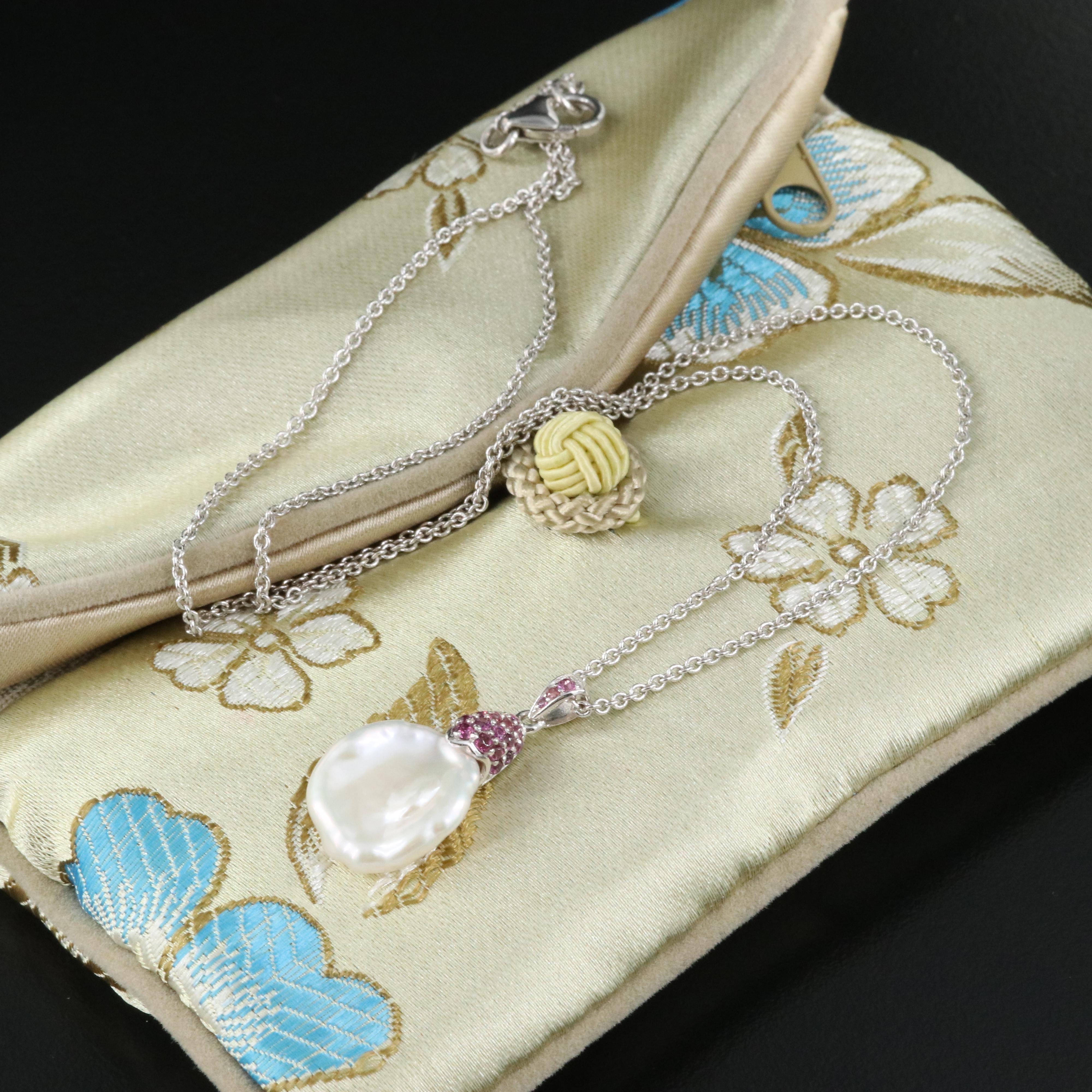 Honora Sterling Pearl and Rhodolite Garnet Pendant Necklace