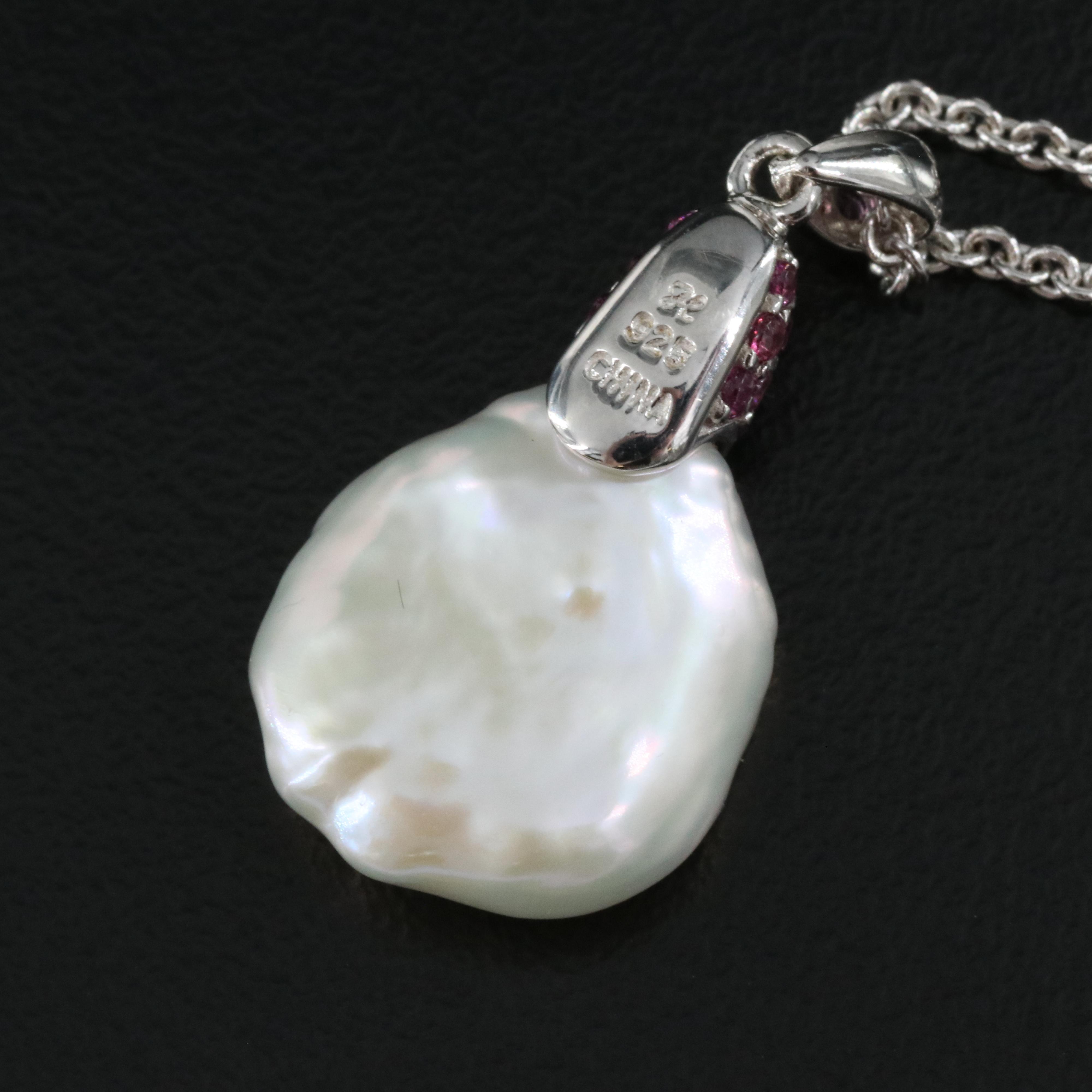 Honora Sterling Pearl and Rhodolite Garnet Pendant Necklace