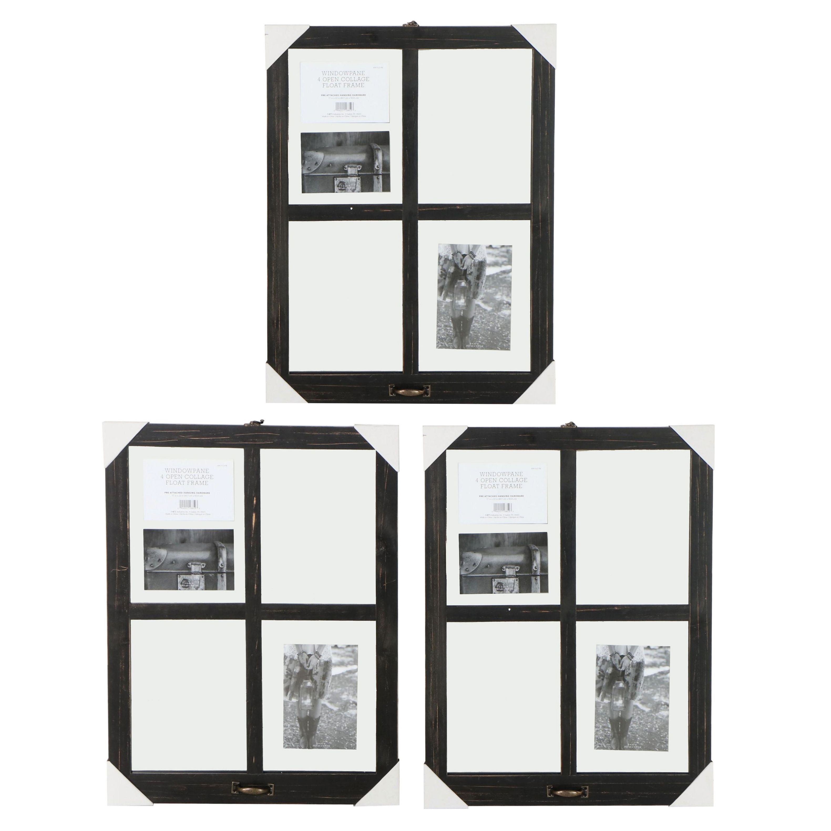 Three Four-Frame Open Collage Windowpane Picture Frames