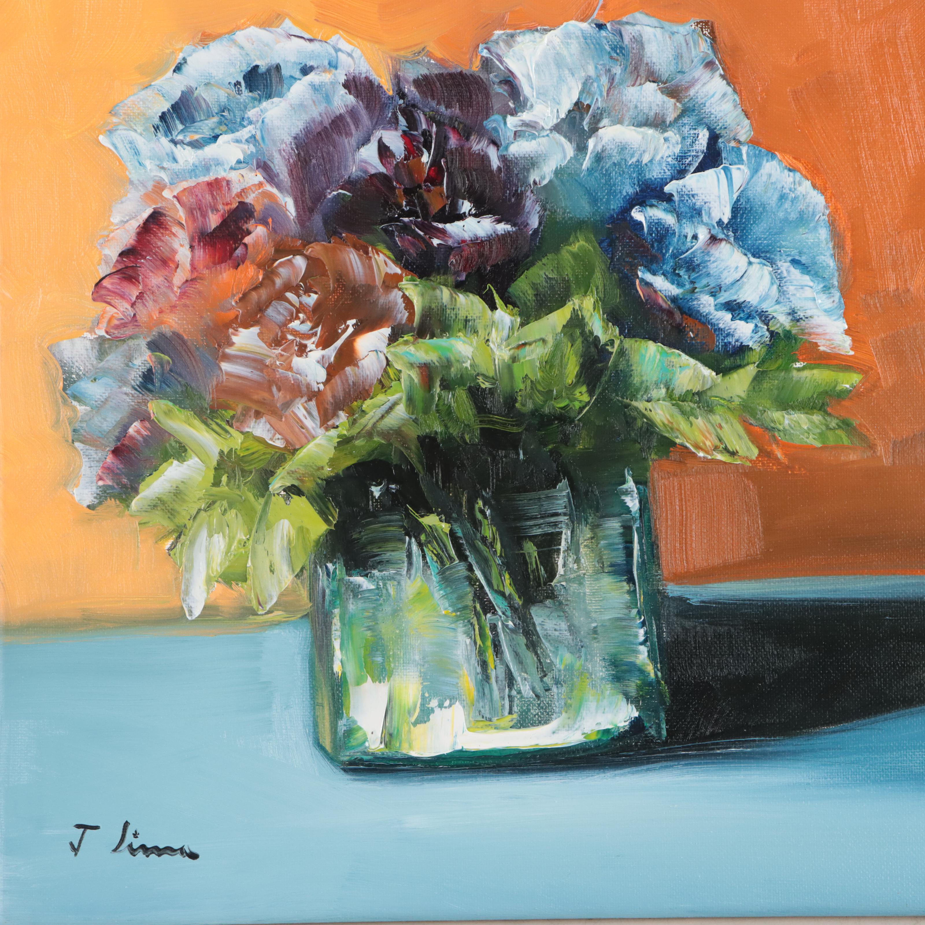 José M. Lima Floral Still Life Oil Painting, 2023