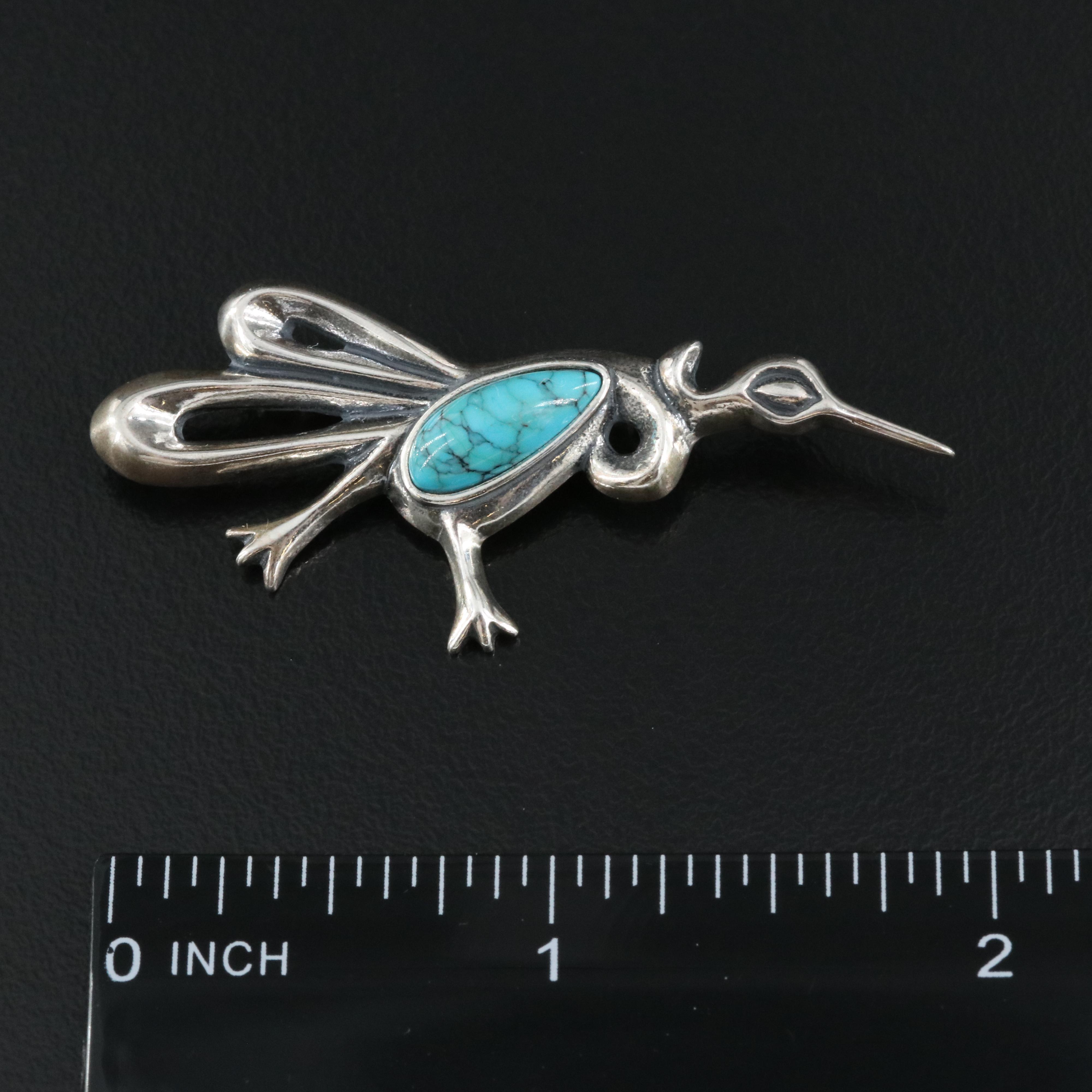 Western Relios Sterling Faux Turquoise Road Runner Brooch