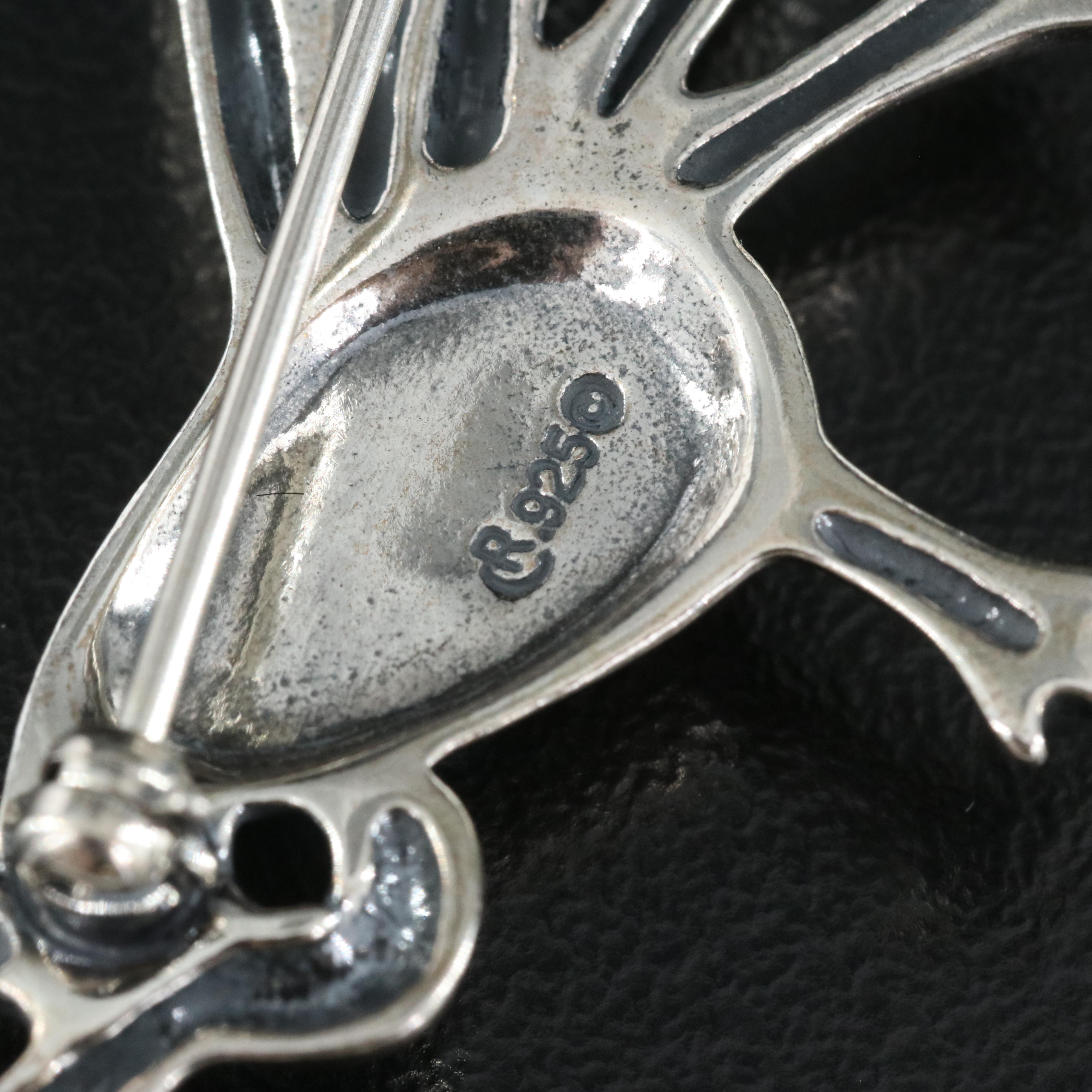 Western Relios Sterling Faux Turquoise Road Runner Brooch