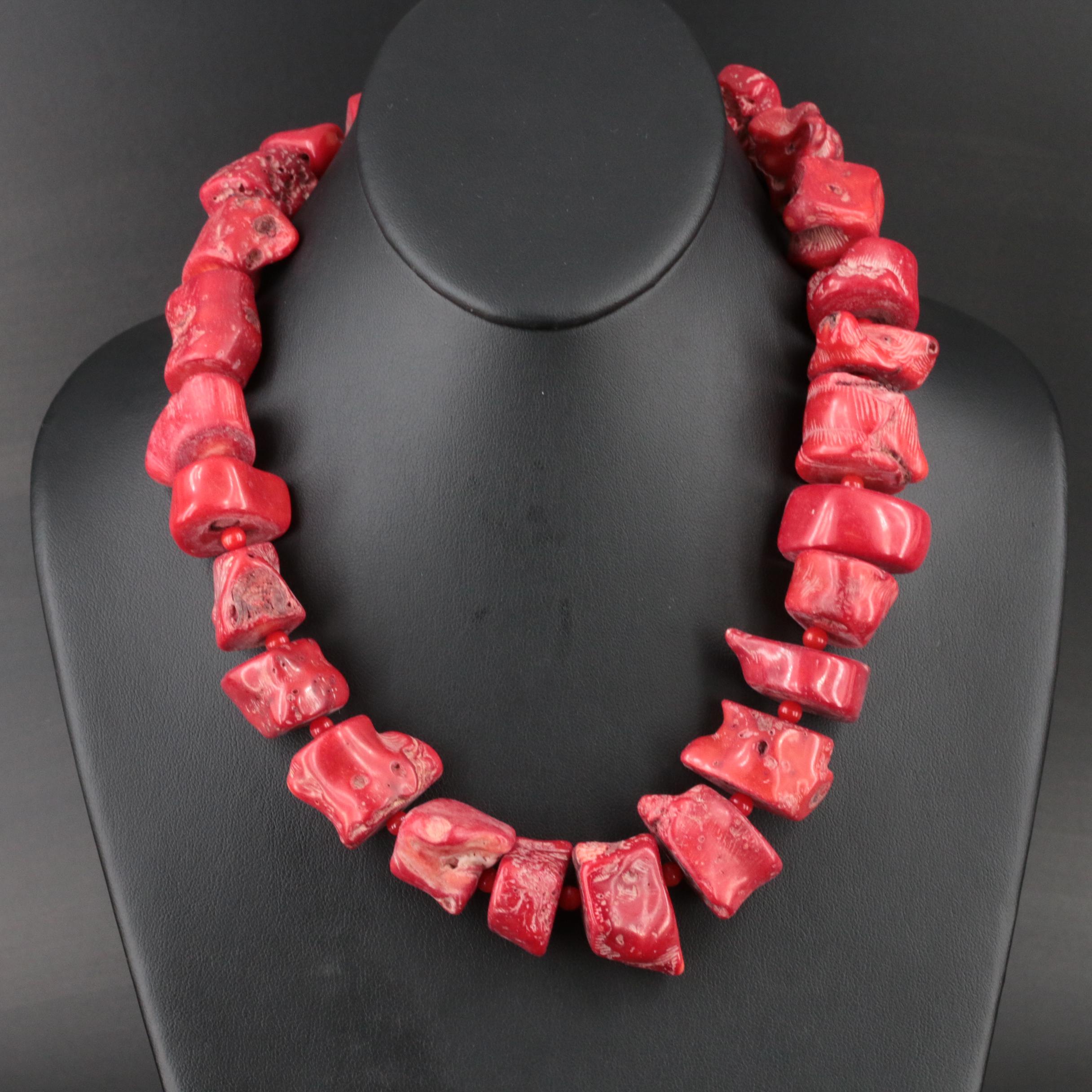 Coral Bead Necklace with Sterling Clasp