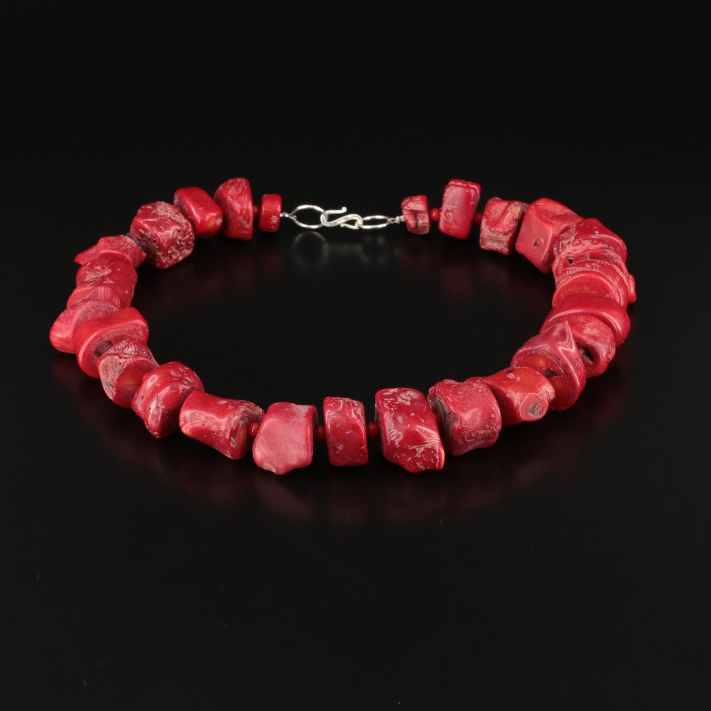 Coral Bead Necklace with Sterling Clasp