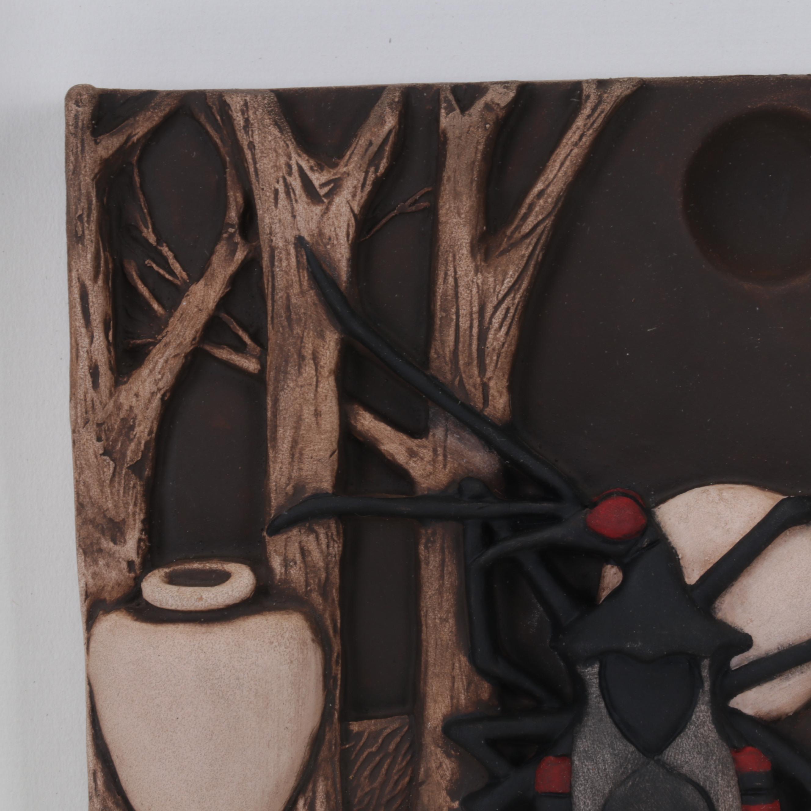 Beth Cavener Hand-Painted Ceramic Relief "The Night the Moon Went Missing," 2000