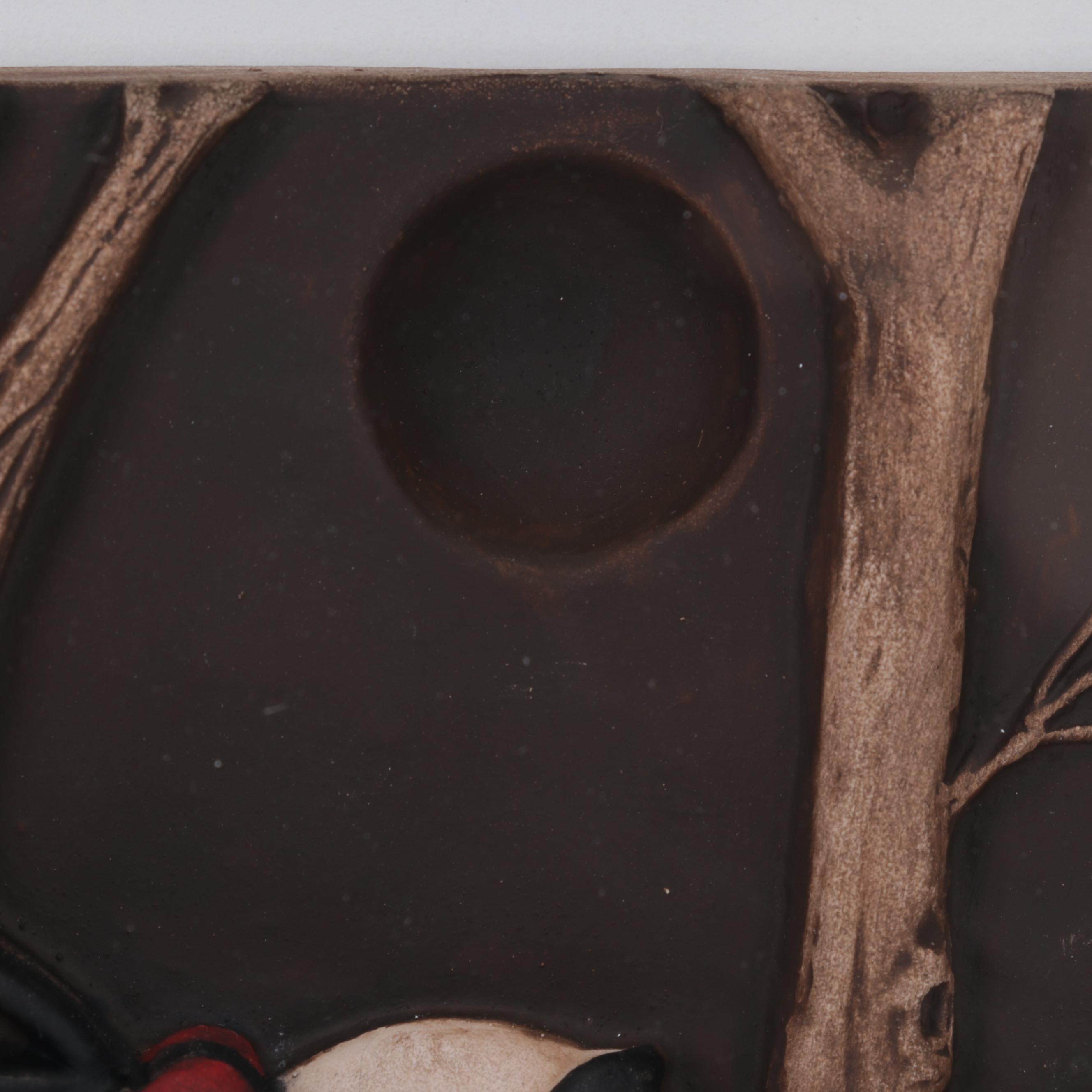 Beth Cavener Hand-Painted Ceramic Relief "The Night the Moon Went Missing," 2000