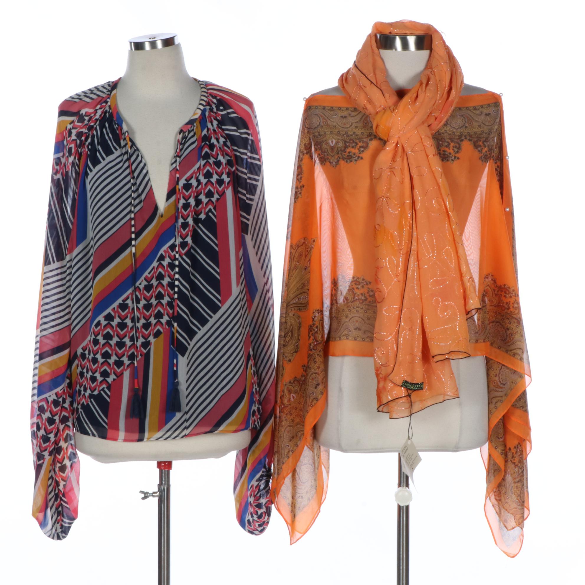 Caron Miller "La Wrap-Her" Embroidered Wrap Scarf in Handpainted Rayon and More