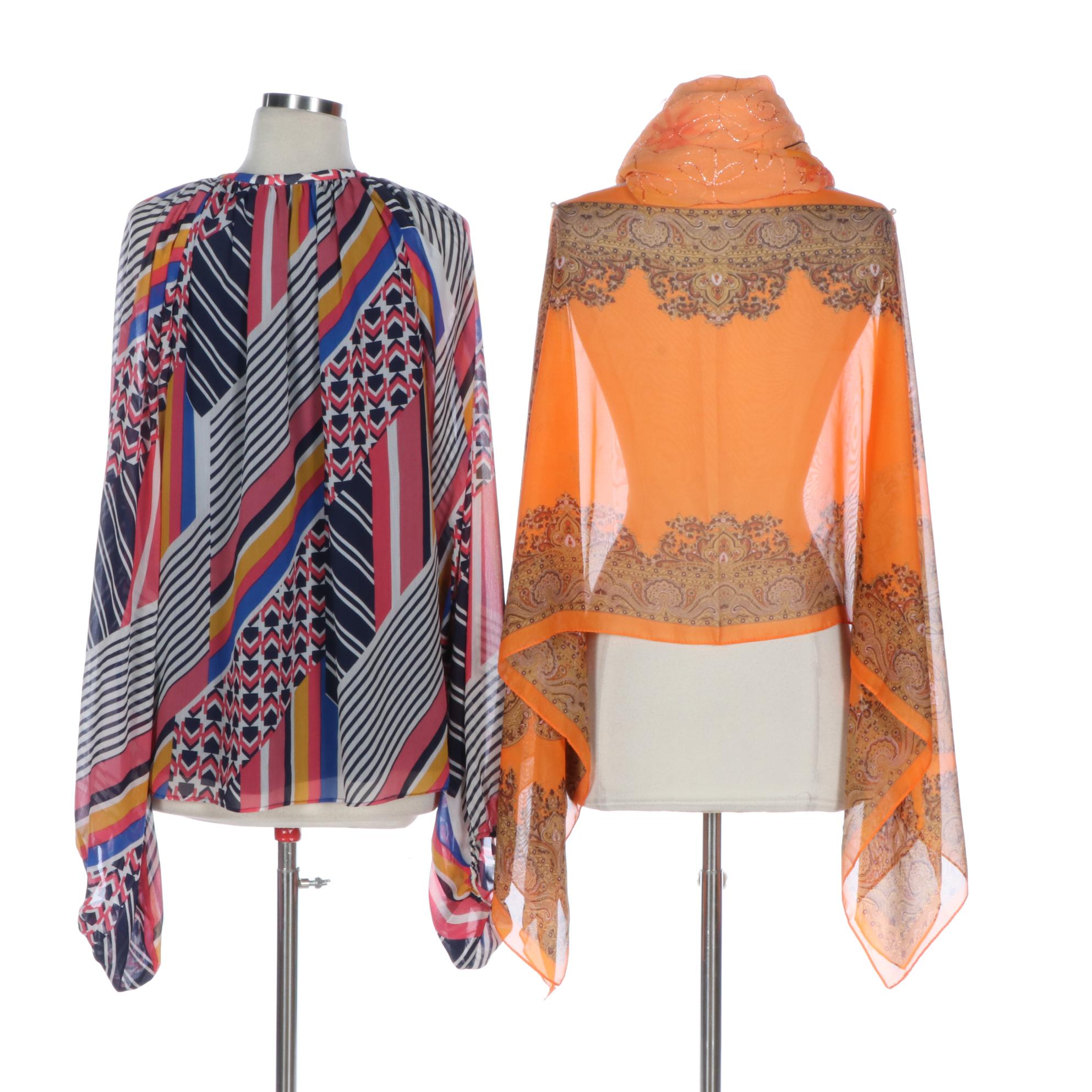 Caron Miller "La Wrap-Her" Embroidered Wrap Scarf in Handpainted Rayon and More