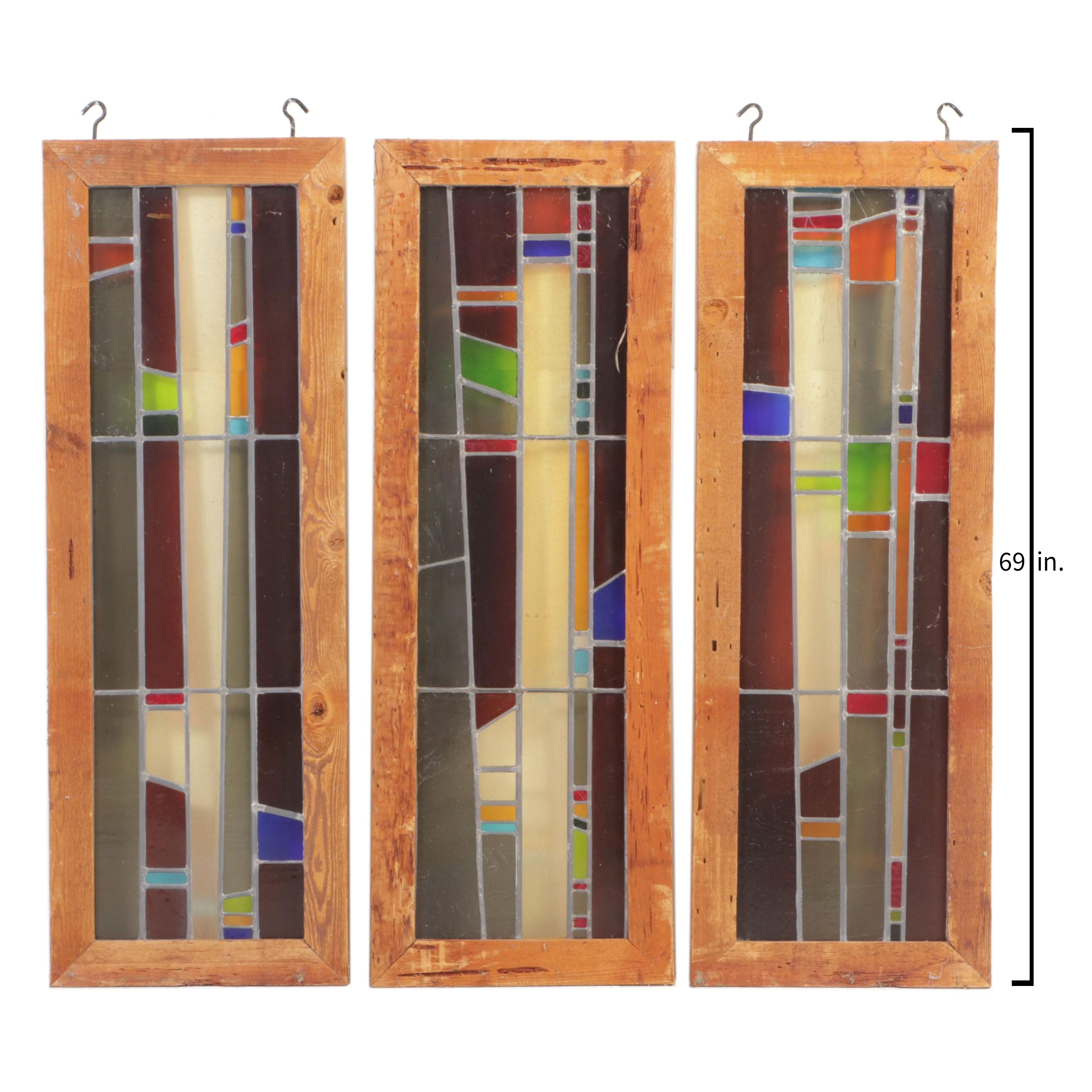 Three Large Modern Stained Glass Window Panel Inserts