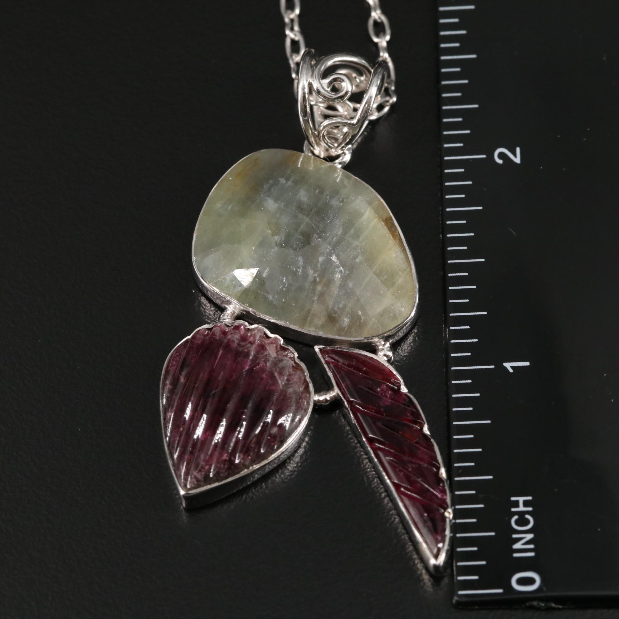 Sterling Tourmaline and Sapphire Drop Pendant Necklace
