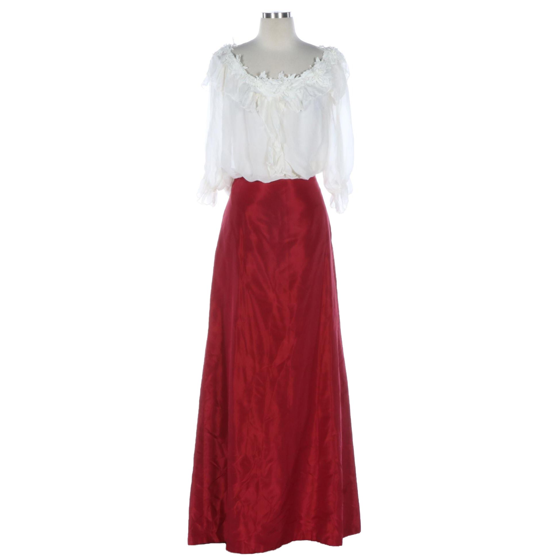 Le Marais Silk/Lace Ruffle Top and Carmen Marc Valvo Silk Maxi Skirt