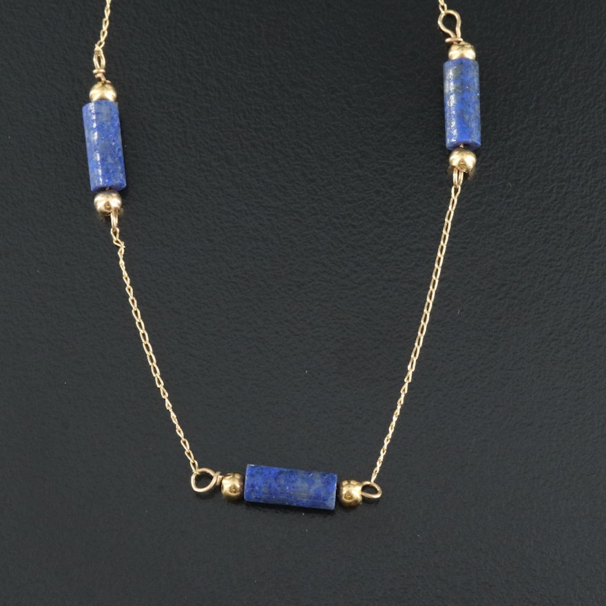 14K Lapis Lazuli Station Necklace